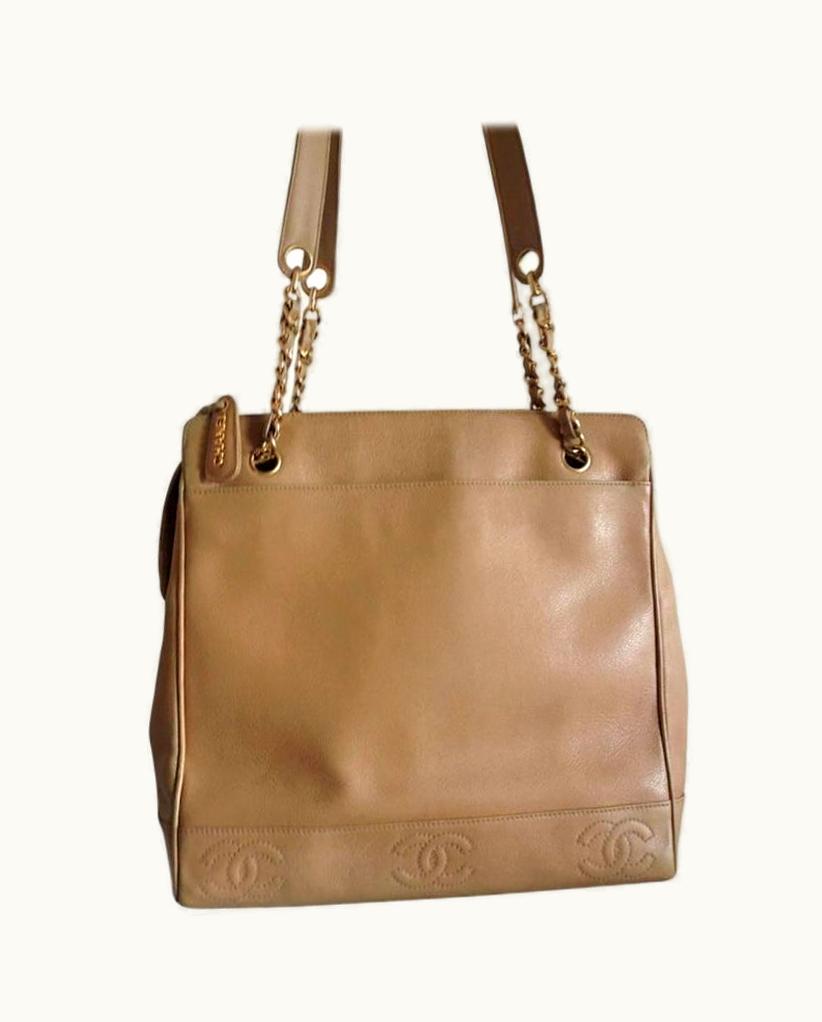 Chanel Chanel Vintage Brown Beige Caviar Leather Chain Tote Bag