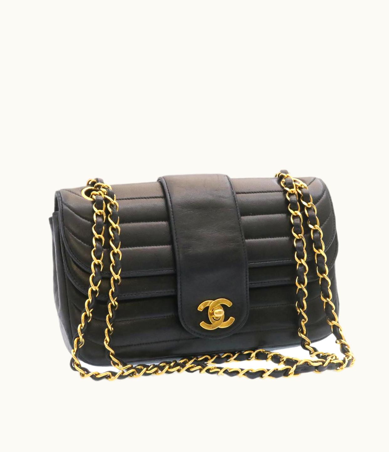 Chanel Chanel Lamb Skin Double Flap Chain Shoulder Bag Black CC