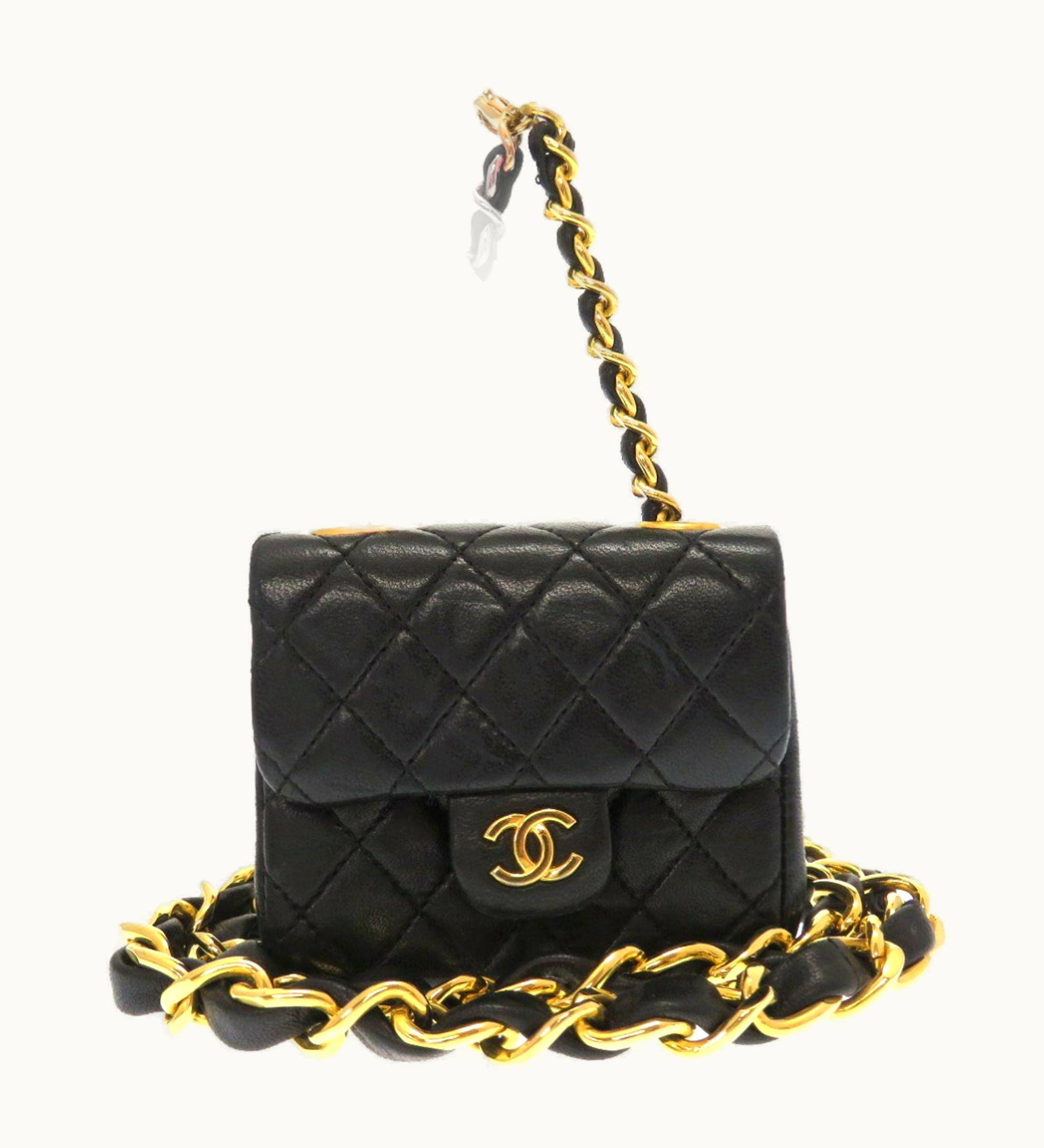 Chanel Chanel Mini Matrasse Lambskin Black Gold Chain Shoulder Bag Coco Mark