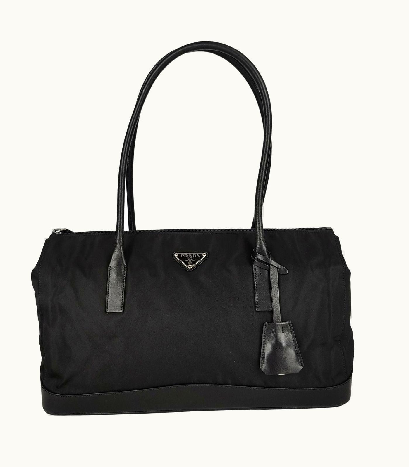Prada Prada Unisex Shoulder Bag In Nylon And Black Leather