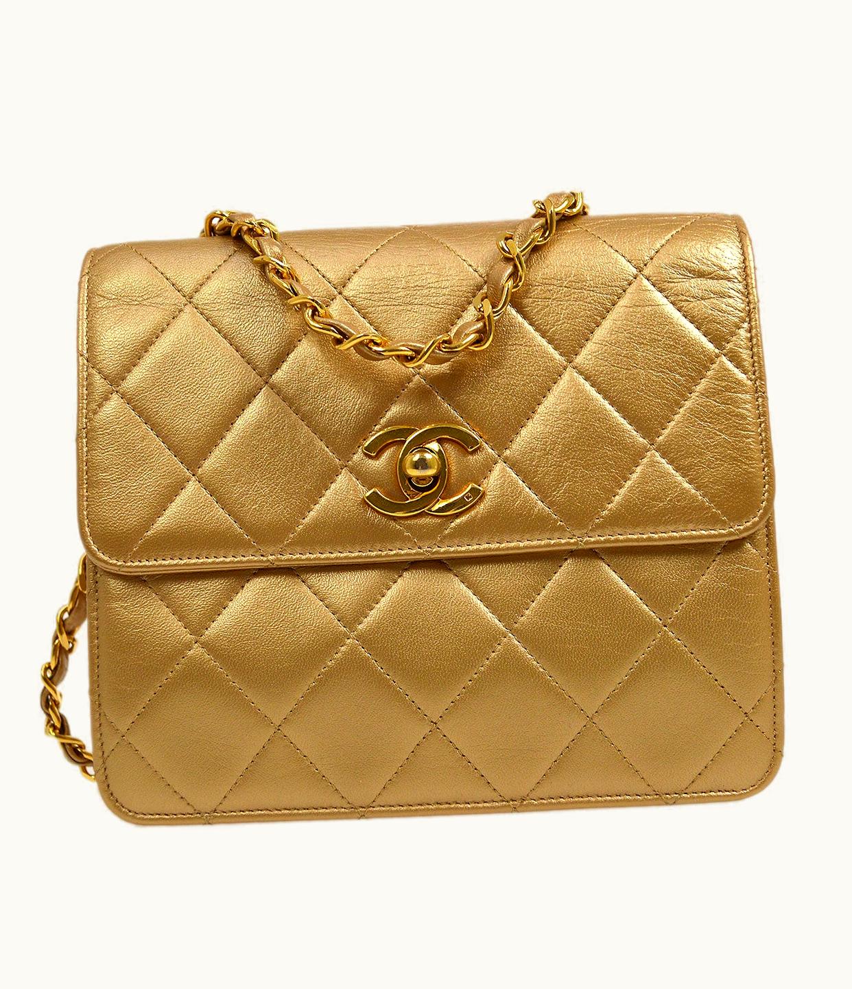 Chanel Chanel 1991-1994 Gold Lambskin Straight Flap Mini Rk14247D