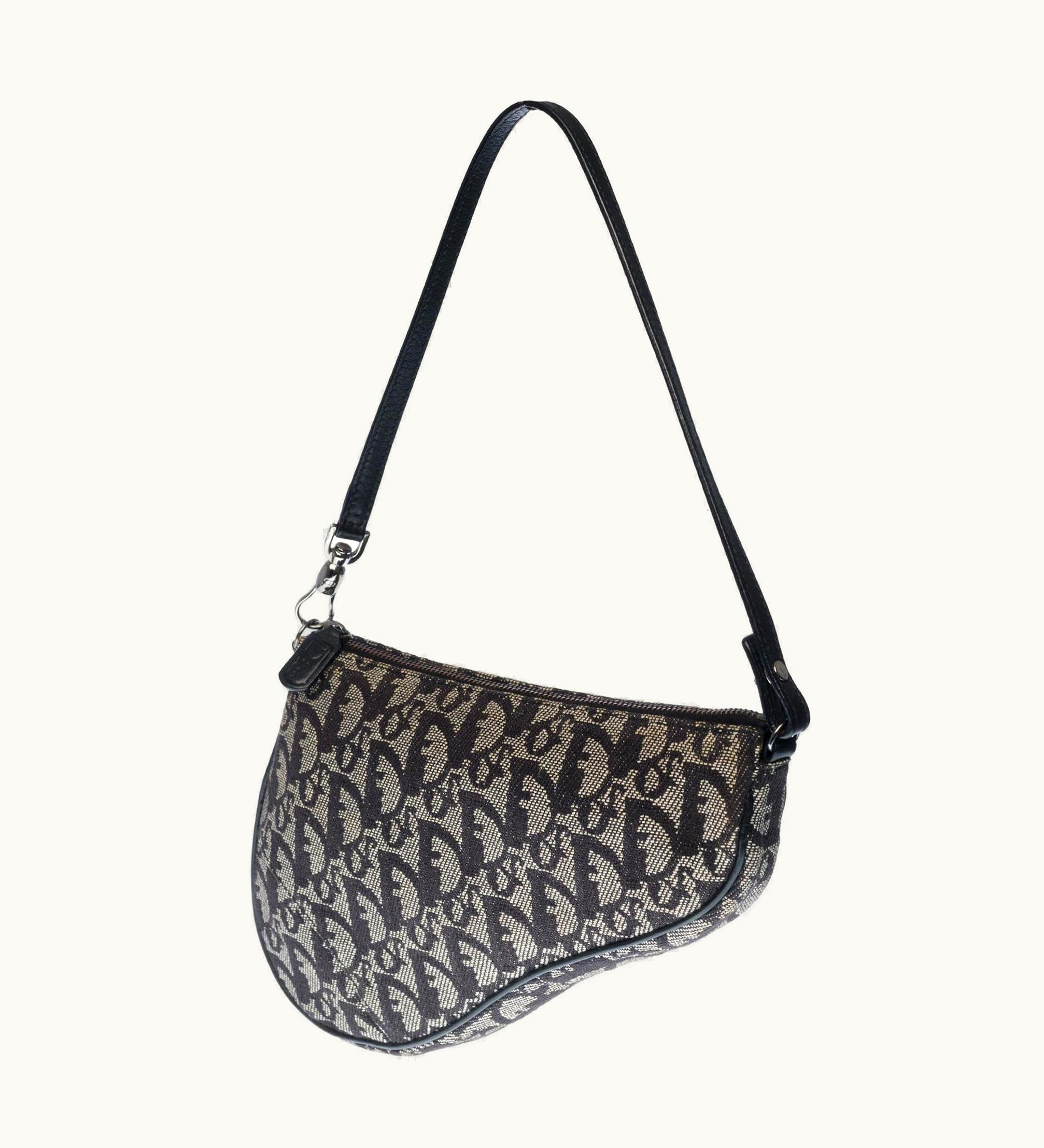 Dior Dior Christian Dior Gorgeous Saddle Shoulder Bag In Navy Blue Monogram Canvas