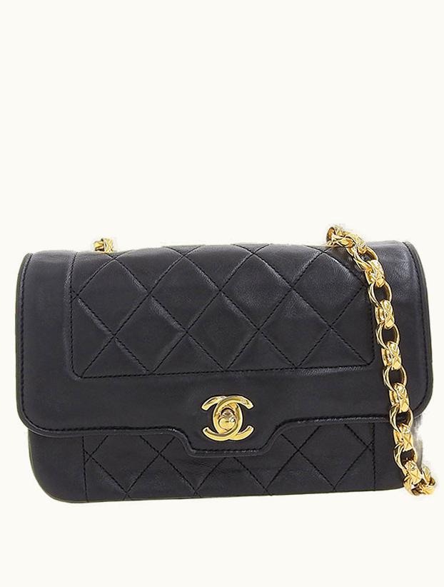 Chanel Chanel Around 1990 Made Edge Design Flap Turn-Lock Chain Bag Black
