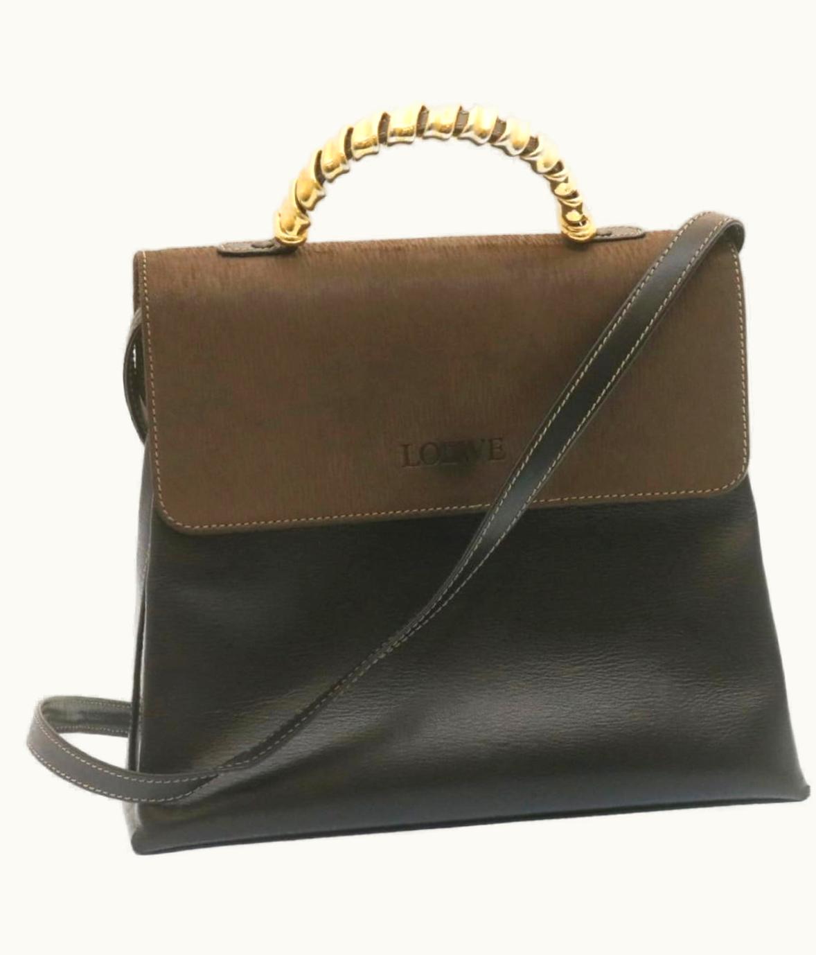 Loewe Loewe Twist Handle Velazquez Hand Bag Leather 2Way Black Brown