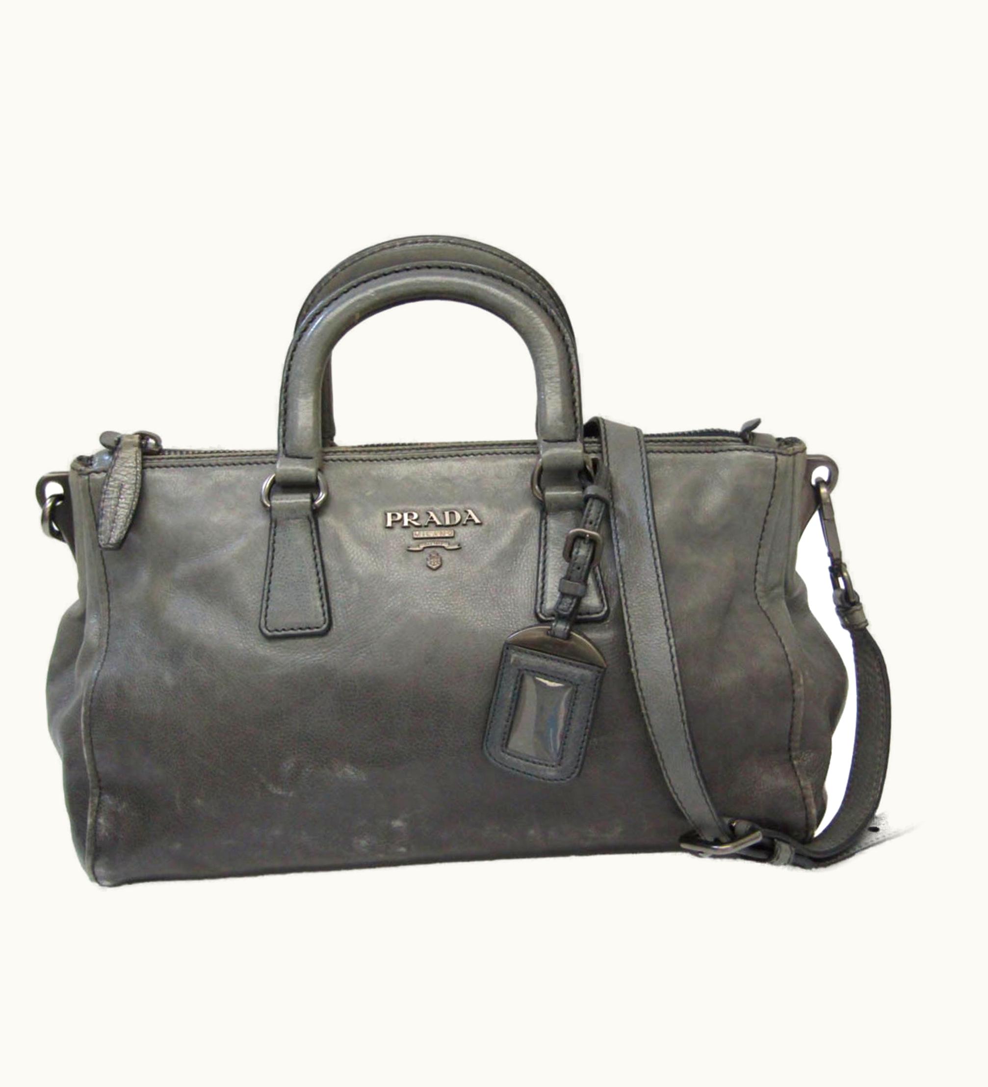 Prada Prada Bl0739 Women's Leather Handbag, Shoulder Bag Gray, Gray Navy