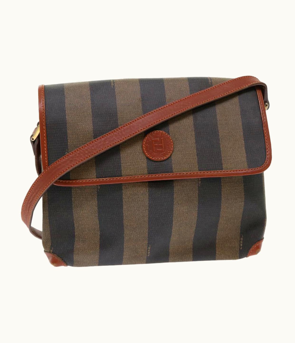 Fendi Fendi Pecan Canvas Shoulder Bag Black Brown