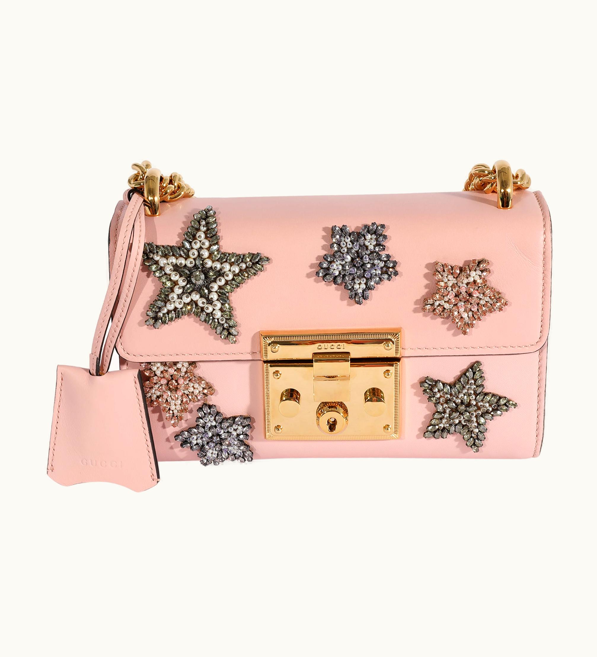 Gucci Gucci Crystal Star Pink Calfskin Small Padlock Bag