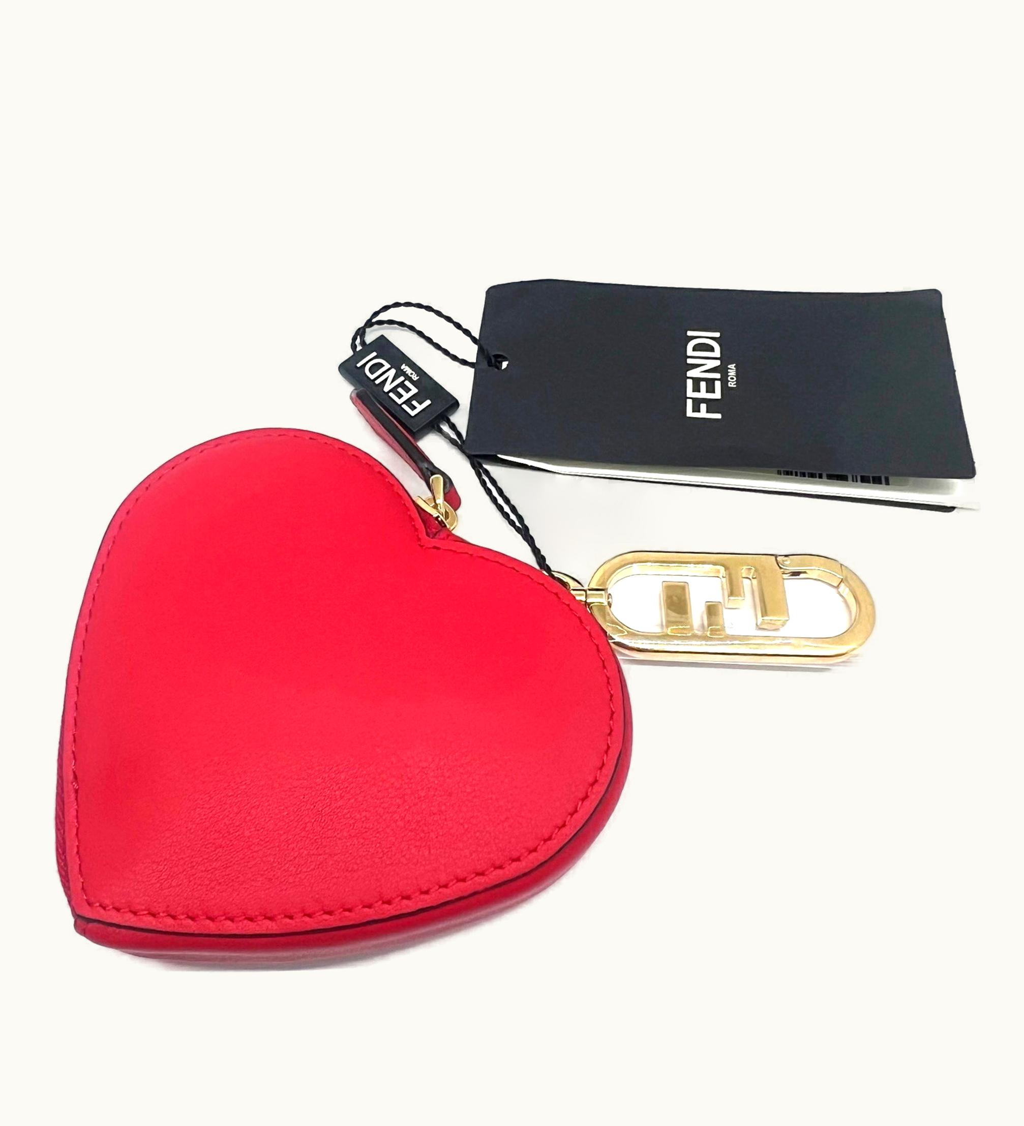 Fendi Fendi Heart-Shaped Coin Case Wallet Leather Ladies Red Gold Metal Fittings 8M0467 New Ff Logo Gift