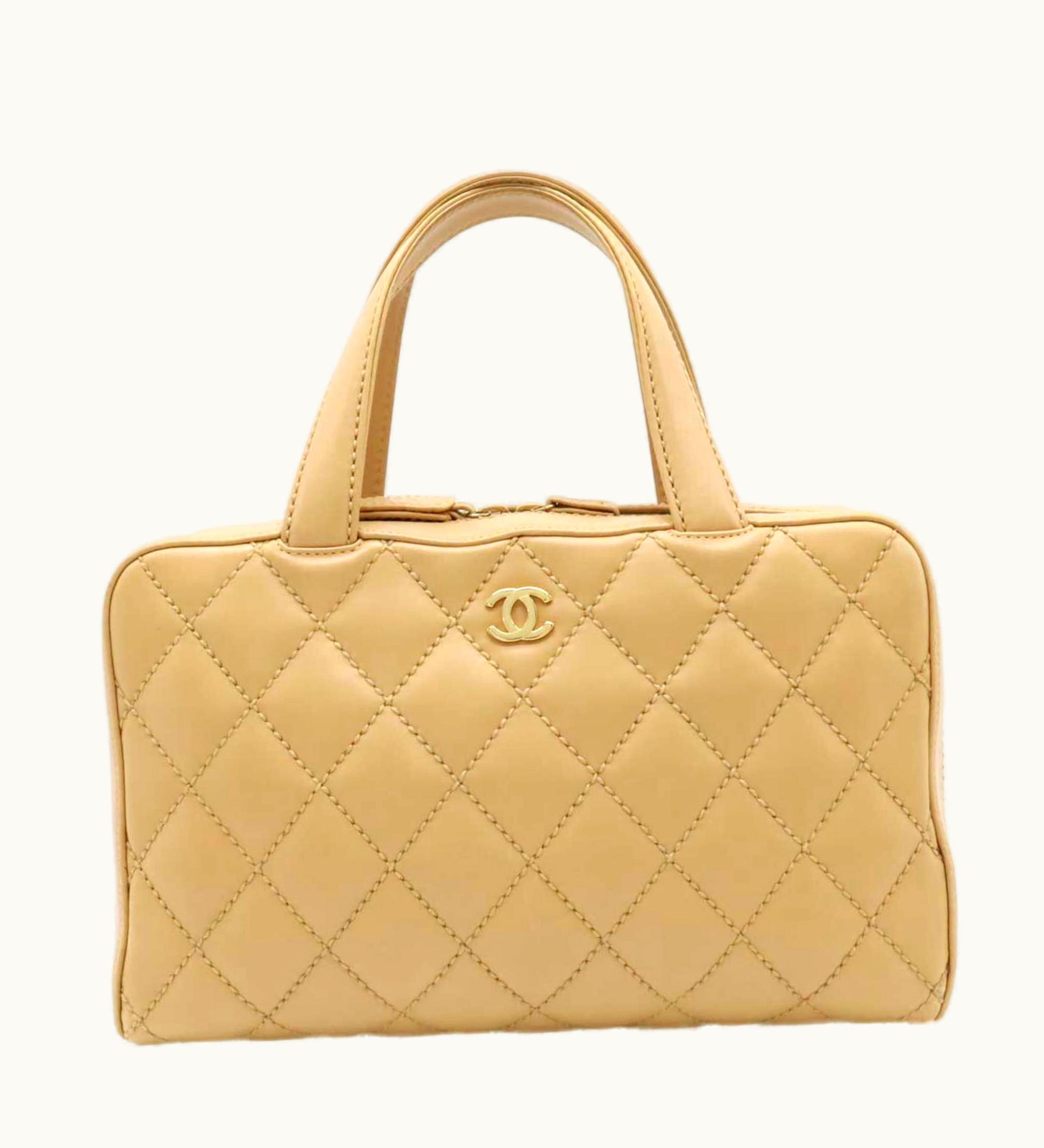 Chanel Chanel Wild Stitch Handbag Boston Bag Leather Beige A14692