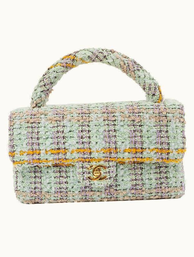 Chanel Chanel Around 1992 Made Tweed Classic Flap Handbag Mint Green