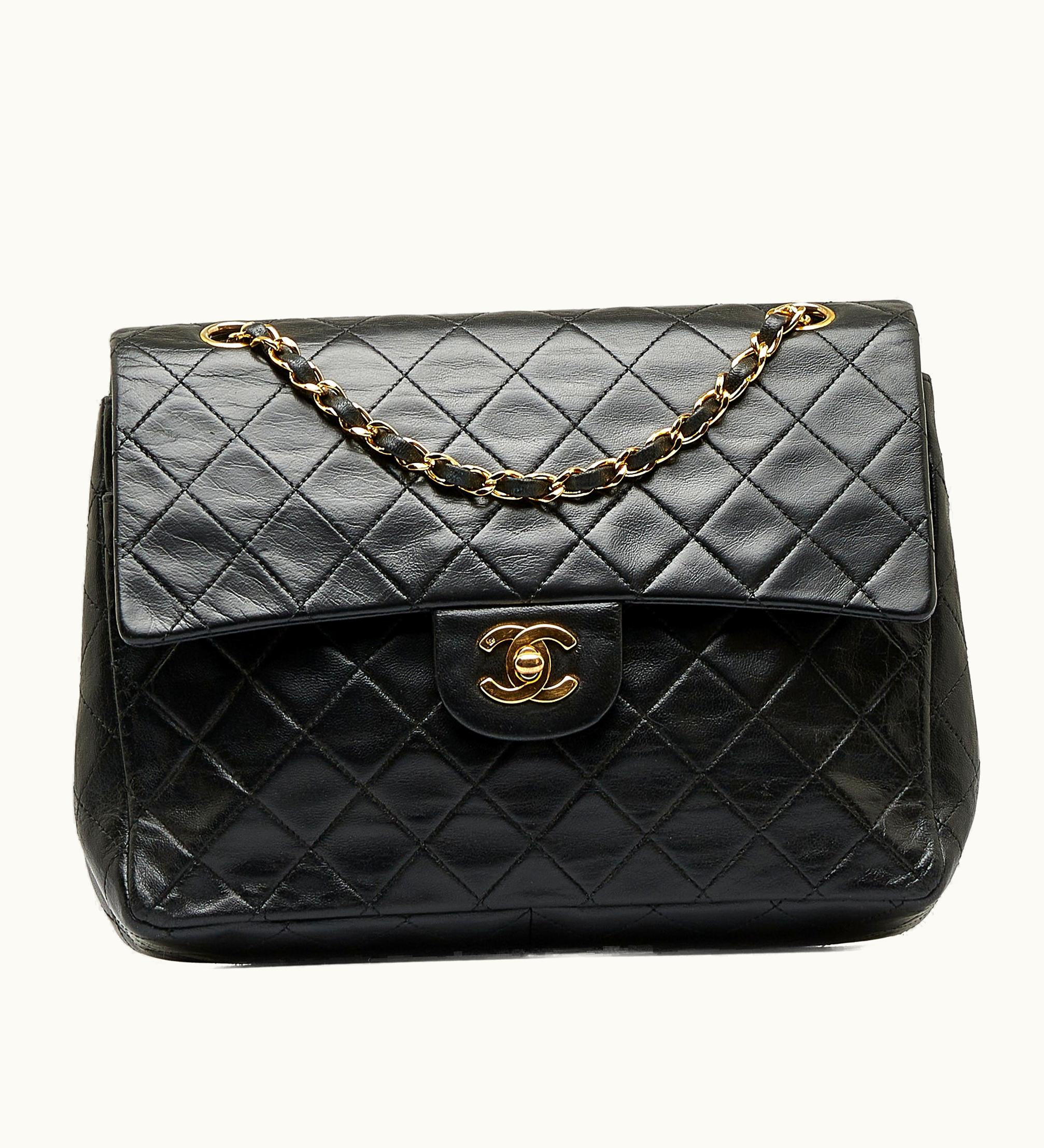 Chanel CHANEL Classic Medium Tall Lambskin Double Flap Shoulder Bag Black