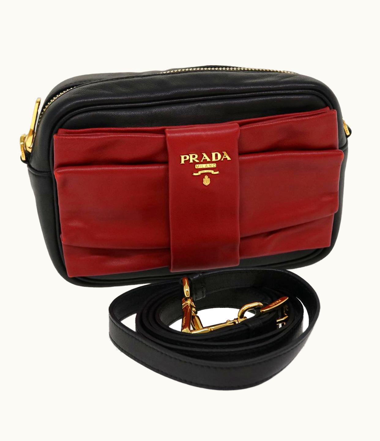 Prada Prada Ribbon Shoulder Bag Leather Red Black