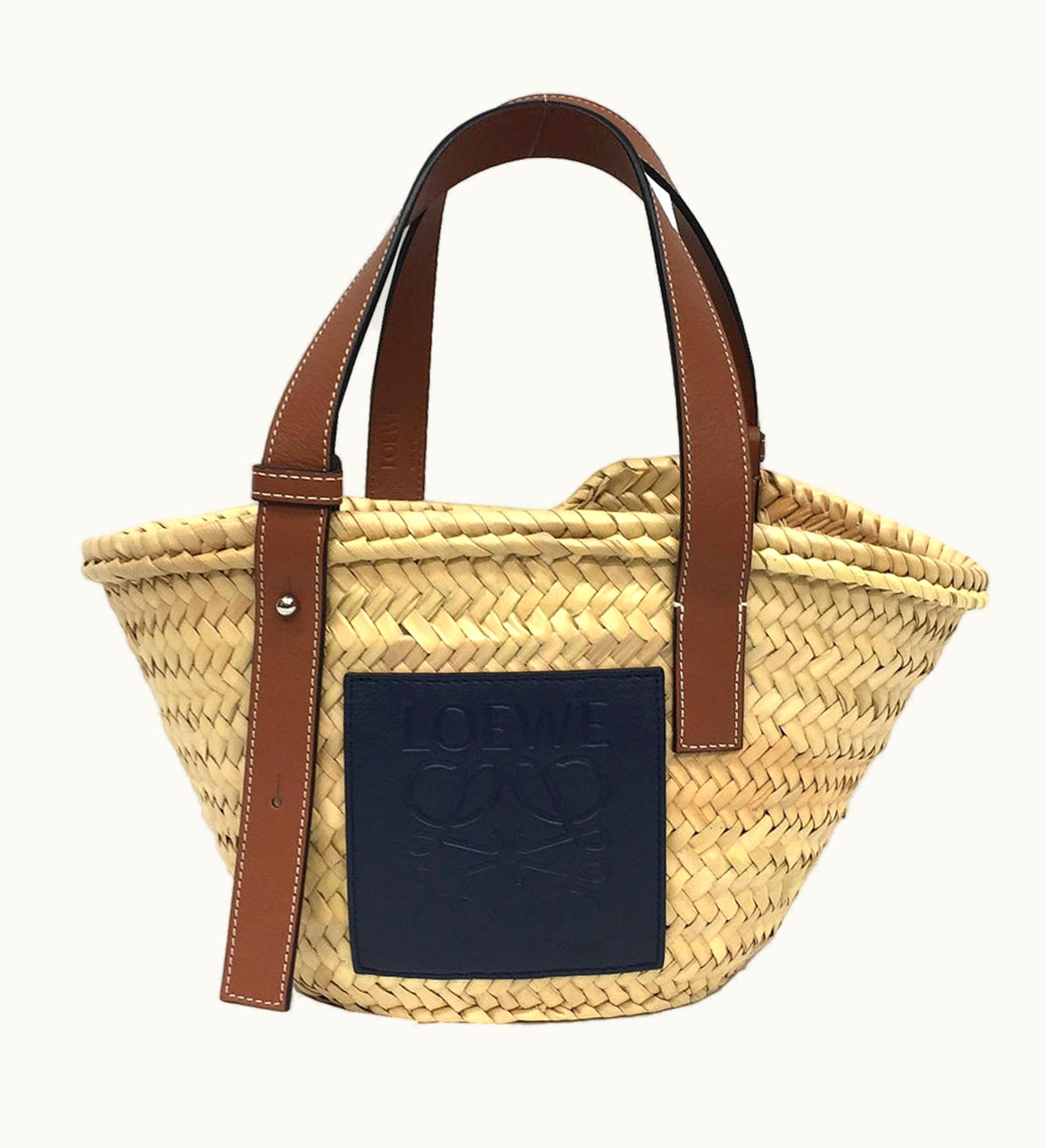 Loewe Loewe Basket Bag Small 327.02Ns93A Palm Leaf Handbag Beige Navy Women's Back