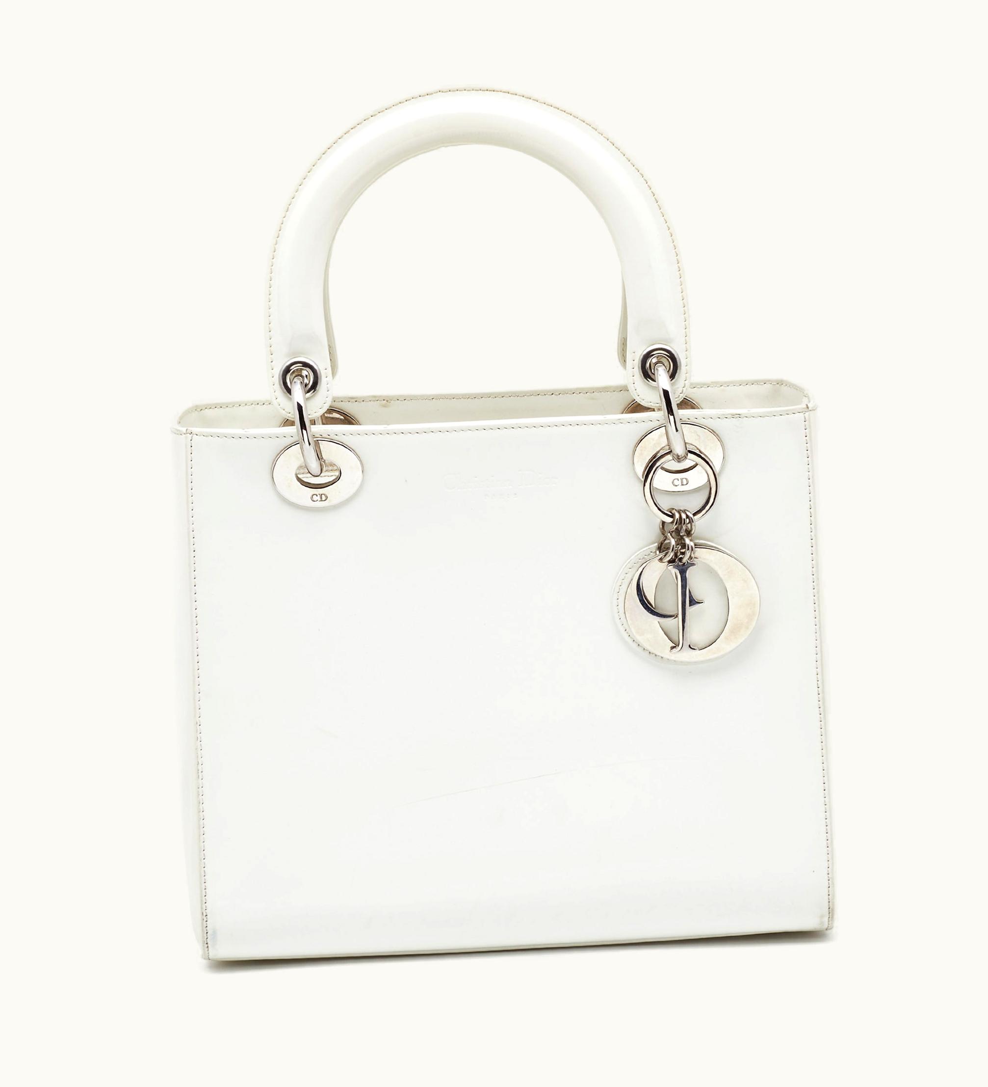 Dior Dior Off White Patent Leather Medium Vintage Lady