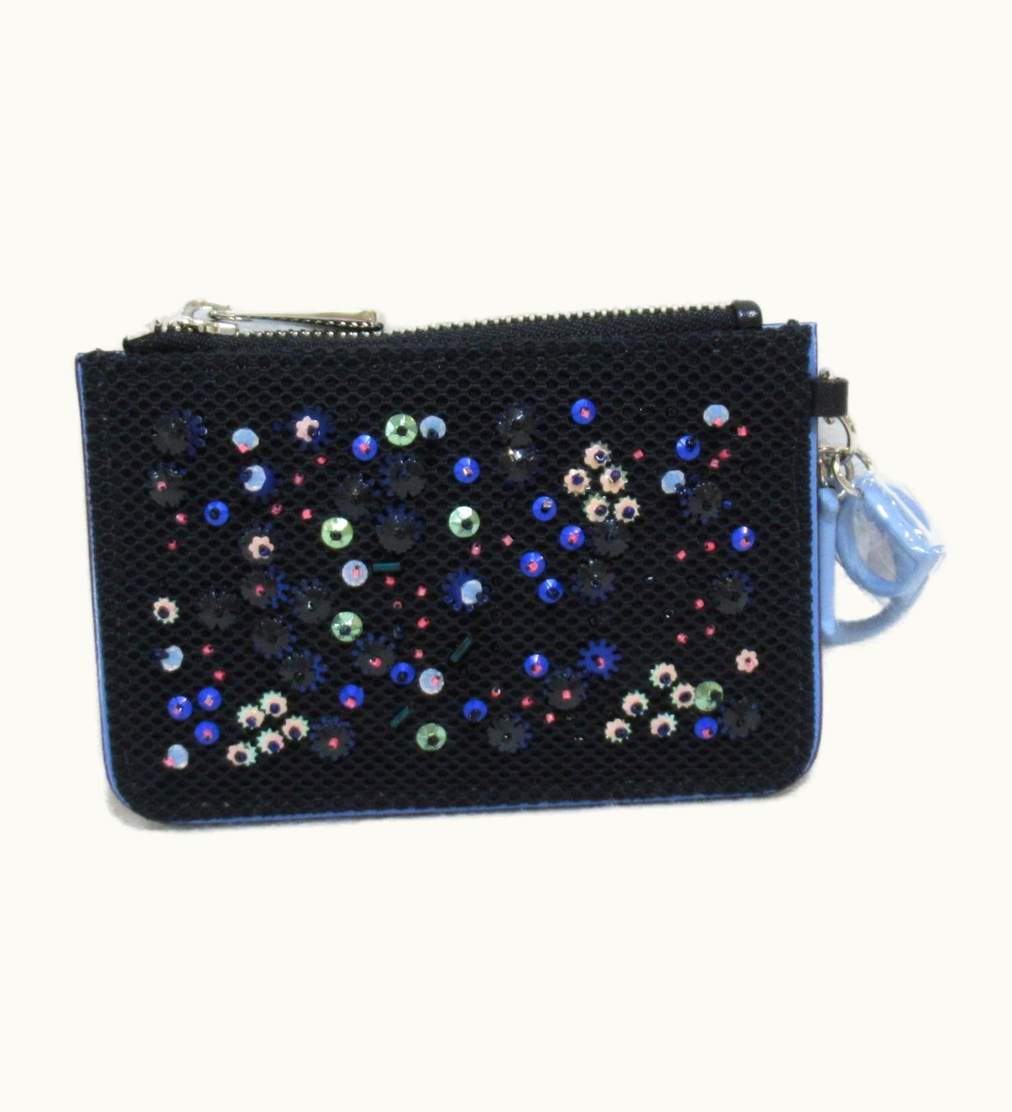 Dior Dior Coin Purse Black Leather Nylon Beads