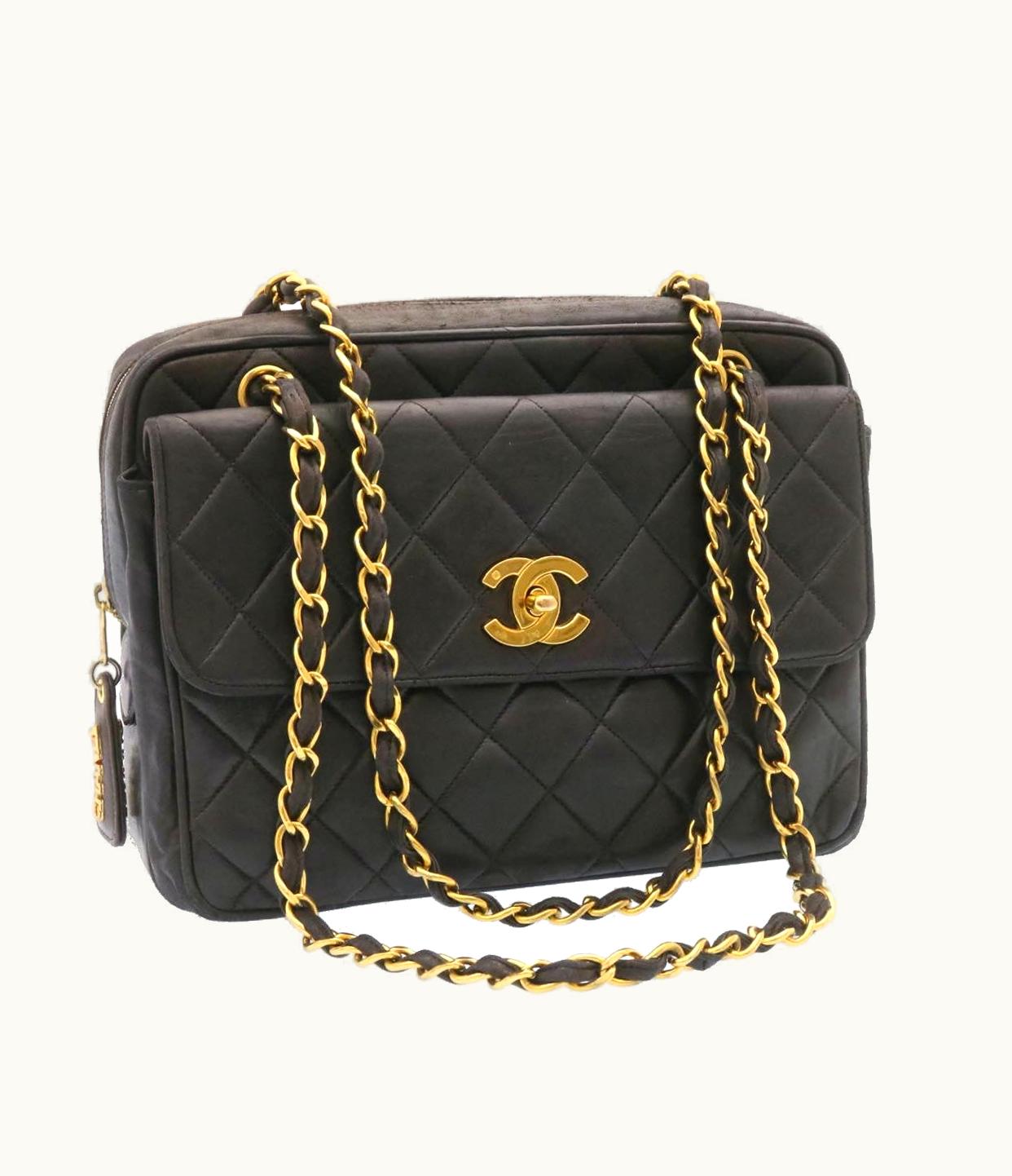 Chanel Chanel Lamb Skin Matelasse Chain Shoulder Bag Black Gold CC