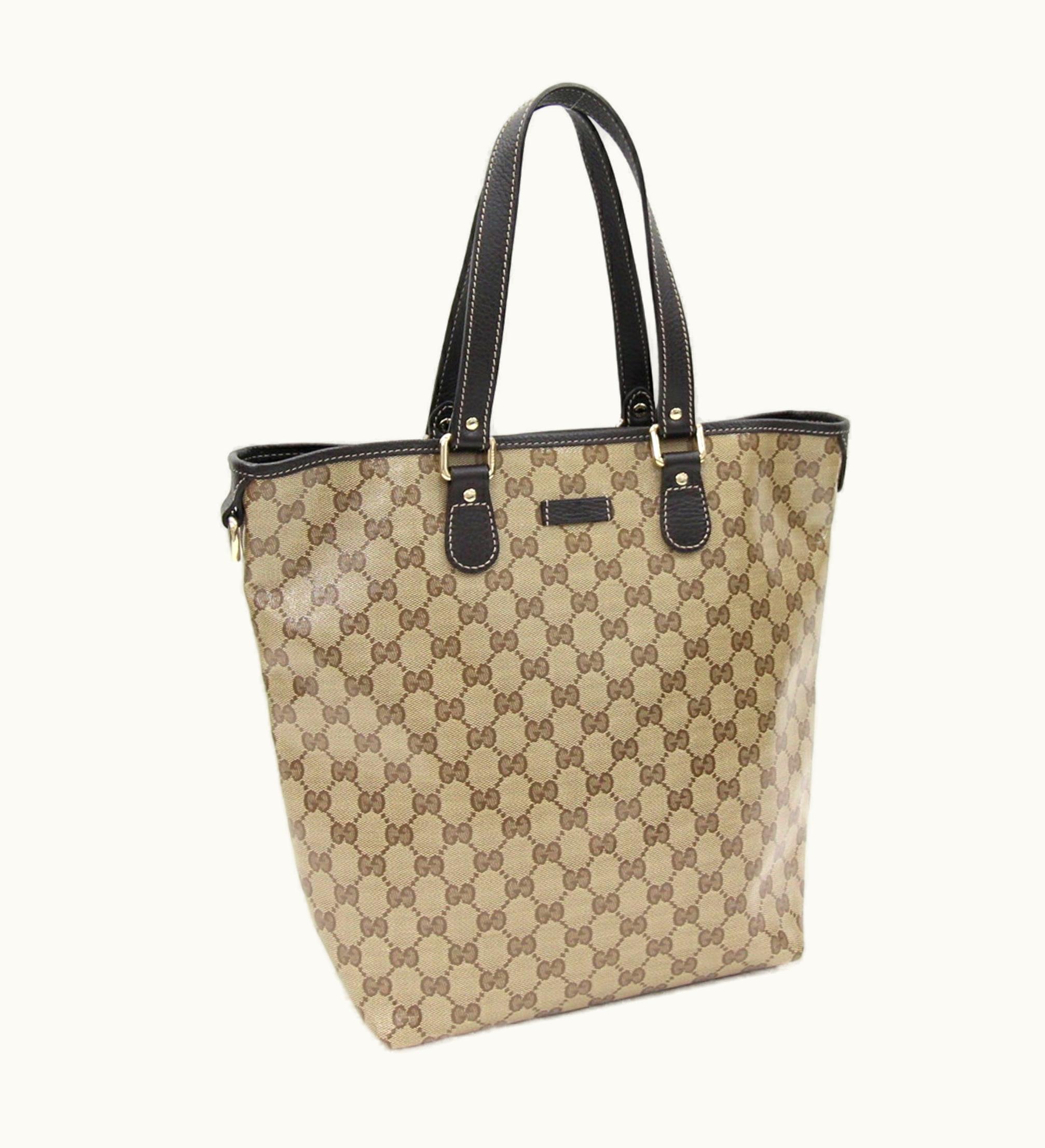 Gucci Gucci Tote Bag GG Crystal 265693 Dark Brown Beige Pvc Leather Ladies