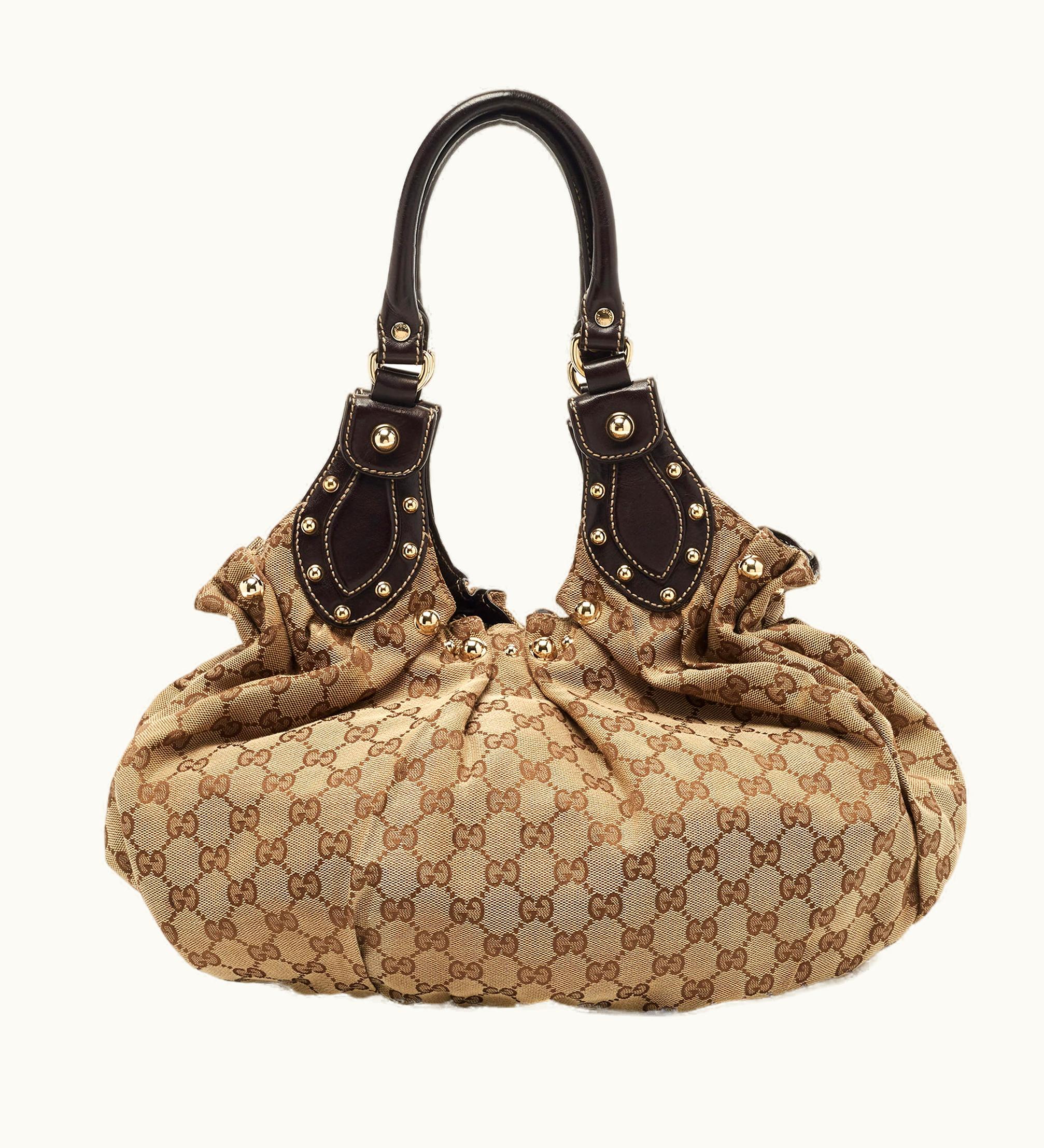 Gucci Gucci Ebony/Beige GG Canvas And Leather Small Studded Hobo
