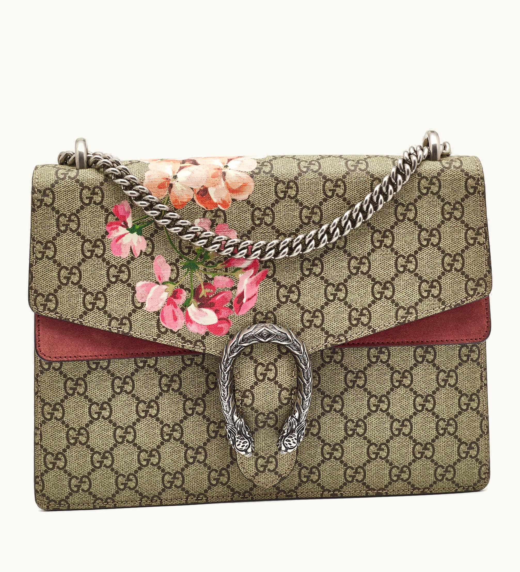 Gucci Gucci Old Rose/Beige GG Supreme Canvas And Suede Medium Blooms Dionysus Shoulder Bag