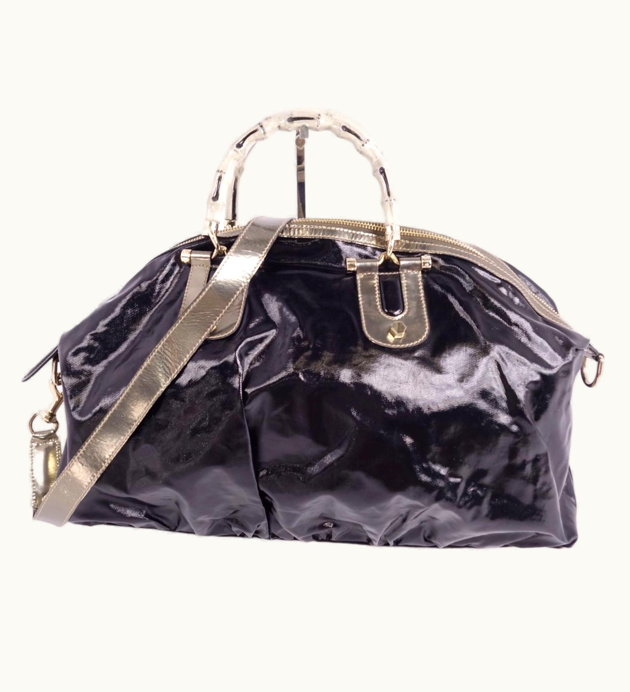 Gucci Gucci Bag 2Way Boston Canvas Leather Bamboo Men's Women's Black/Gold