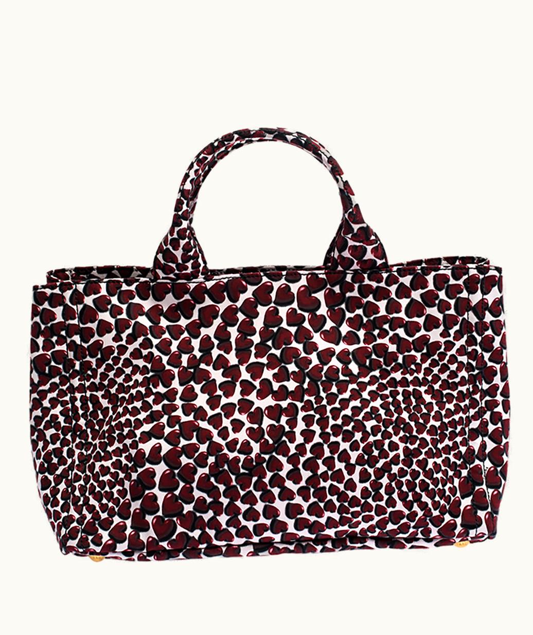 Prada Prada Heart Print Nylon Canapa Tote Red