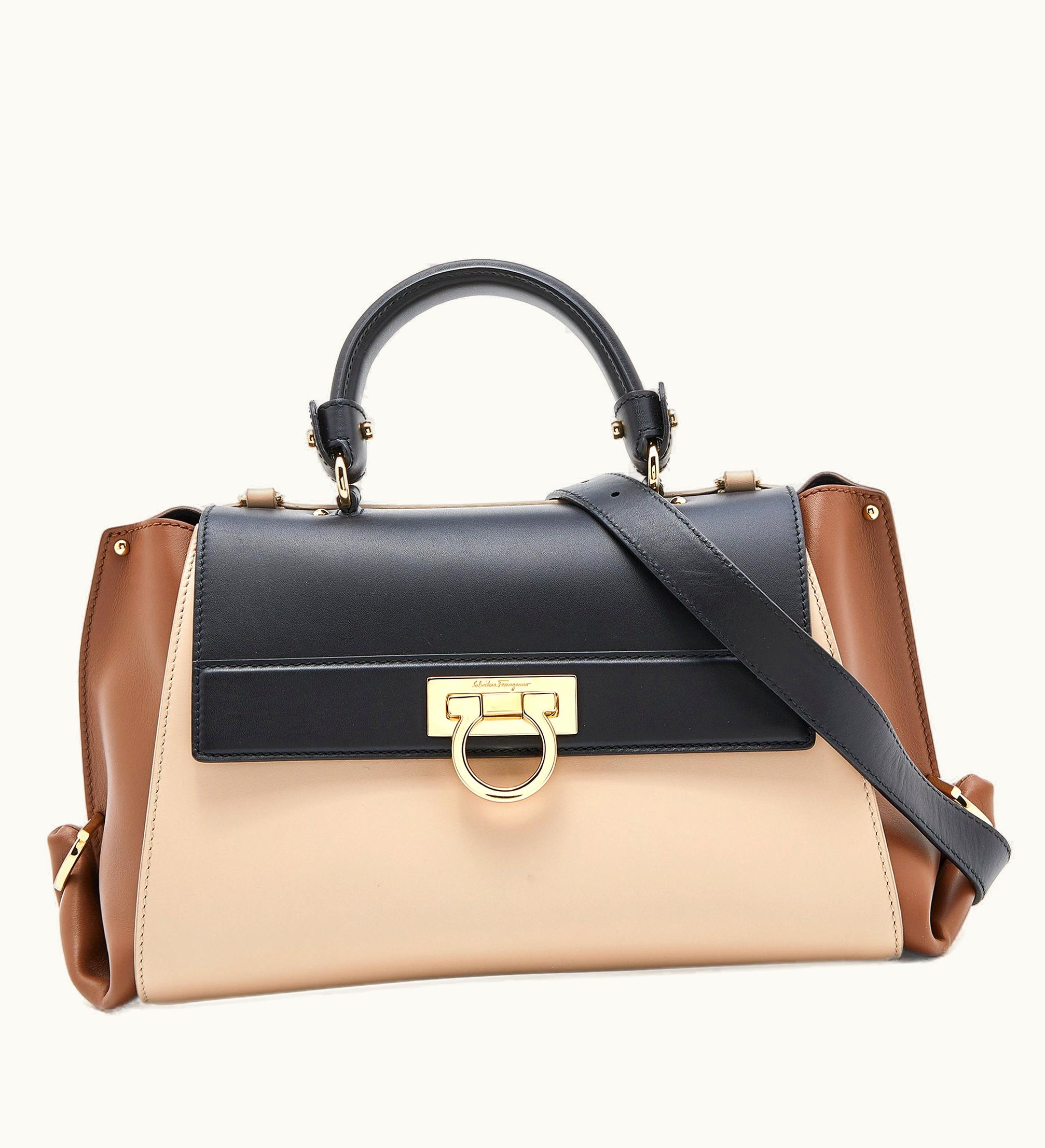 Salvatore Ferragamo Salvatore Ferragamo Tri Color Leather Medium Sofia Top Handle Bag