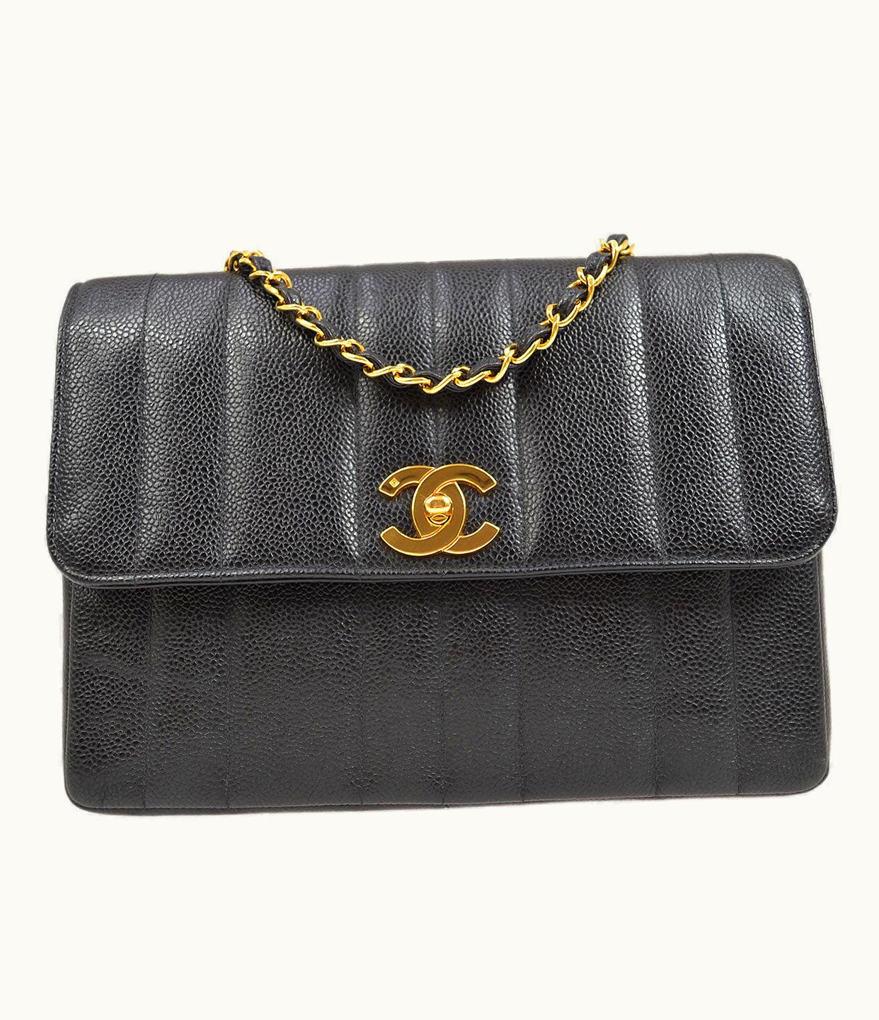 Chanel Chanel 1994-1996 Black Caviar Vertical Straight Flap Medium 84568