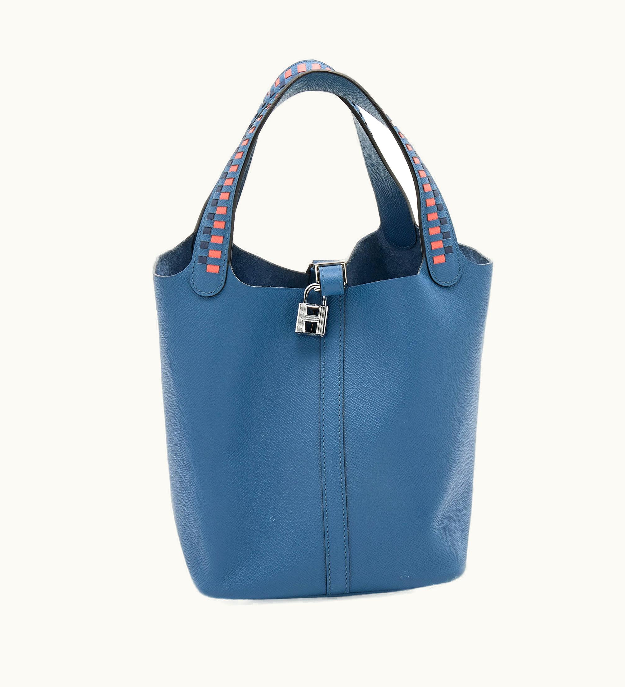 Hermès Hermès Bleu Brighton/Capucine/Bleu Saphir Epsom Leather Picotin Lock Tressage MM Bag