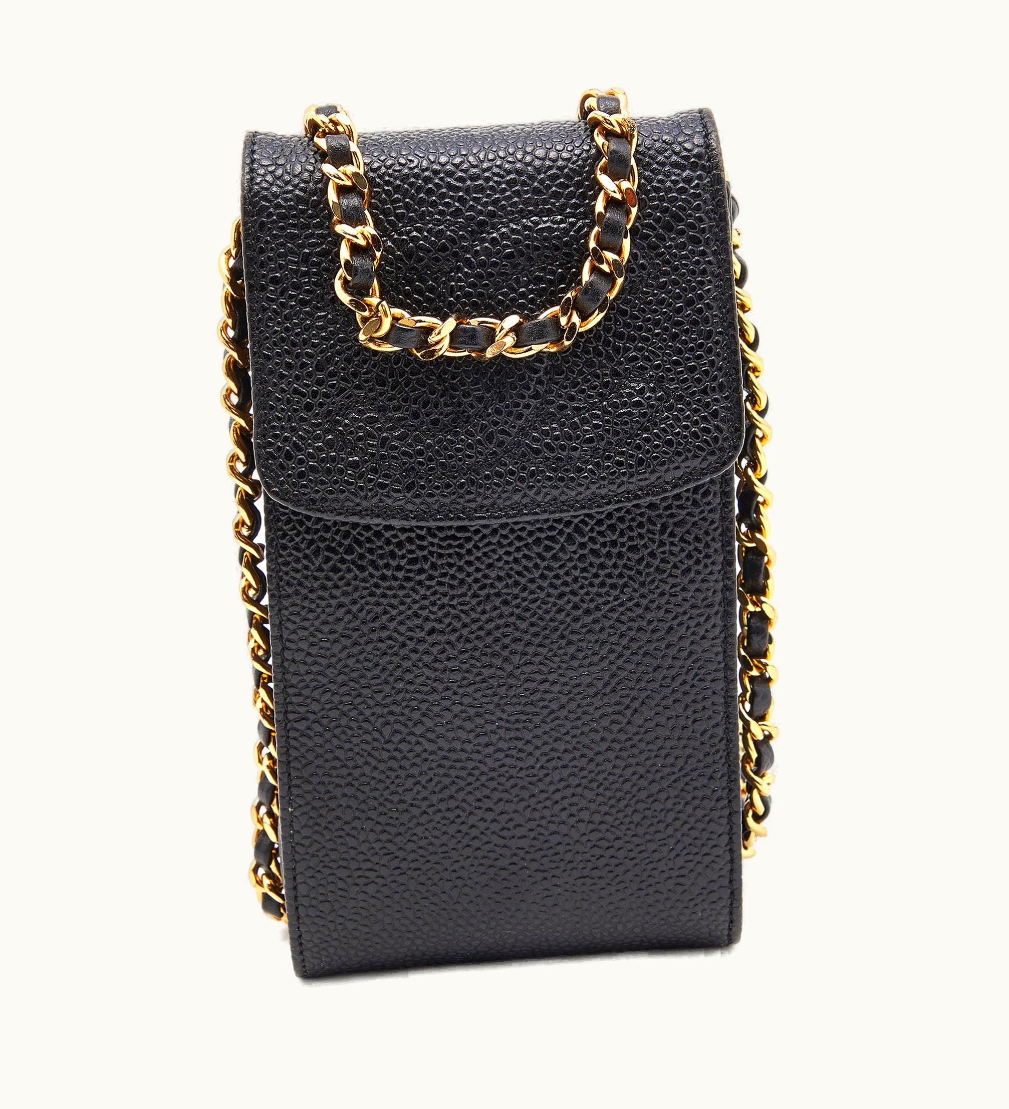 Chanel Chanel Black Caviar Quilted Leather Vintage Flap Chain Phone Case