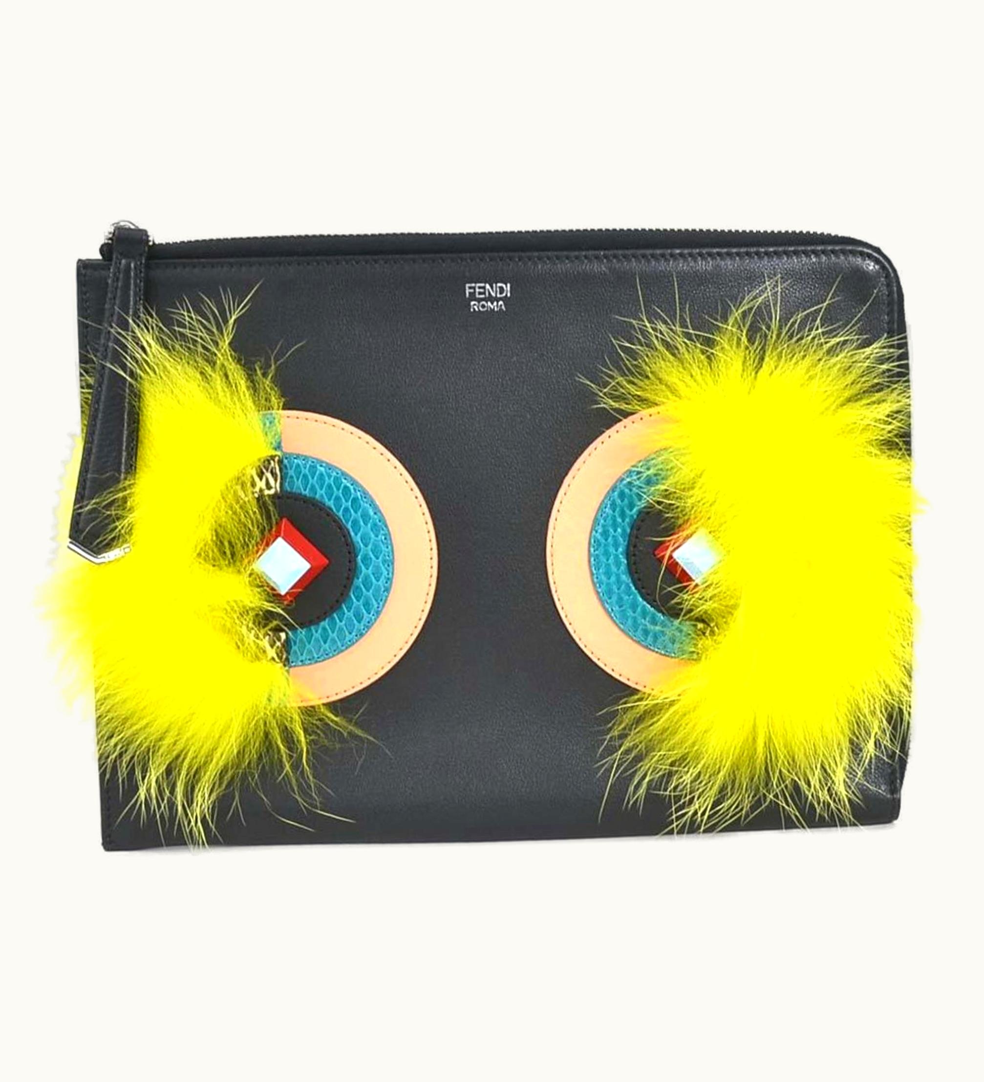Fendi Fendi Clutch Bag Monster Leather/Fur Black/Multicolor Unisex E55994G