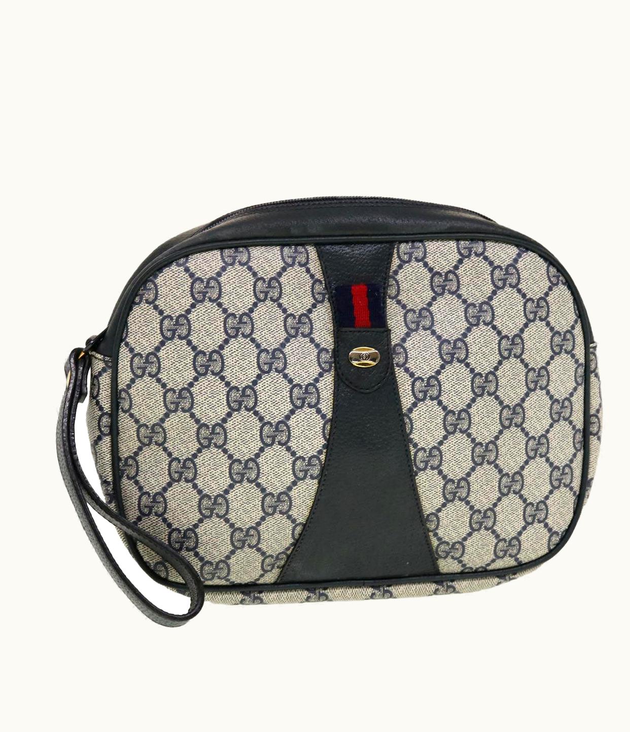 Gucci Gucci GG Canvas Sherry Line Clutch Bag Gray Red Navy 89.01.034