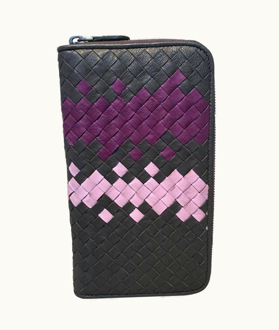 Bottega Veneta Bottega Veneta Woven Grey And Purple Leather Zip Wallet