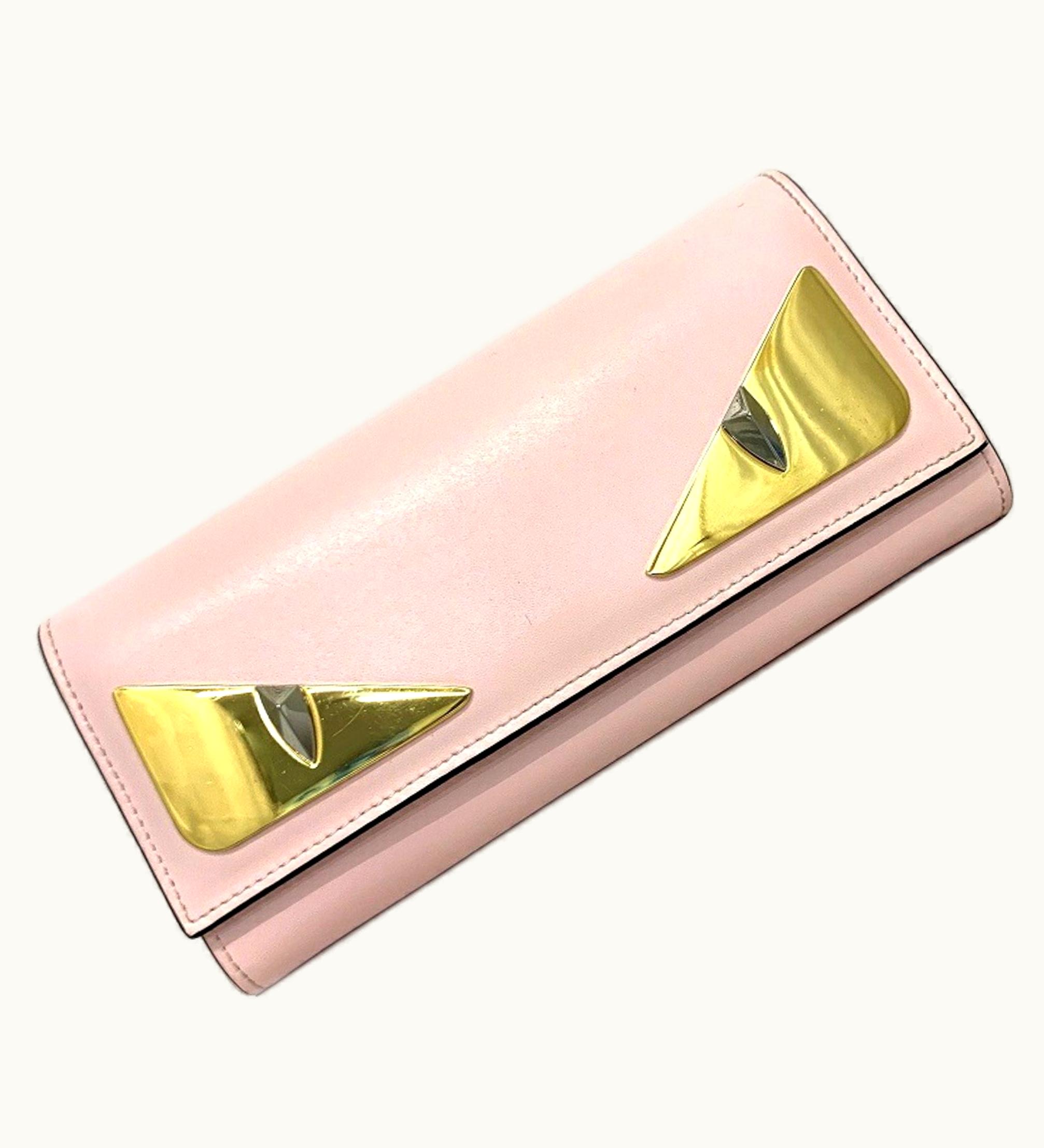 Fendi Fendi Long Bi-Fold Wallet Pink Gold Mon 8M0251 Leather Gp Fendi Ladies Bugs Eye Motif Flap