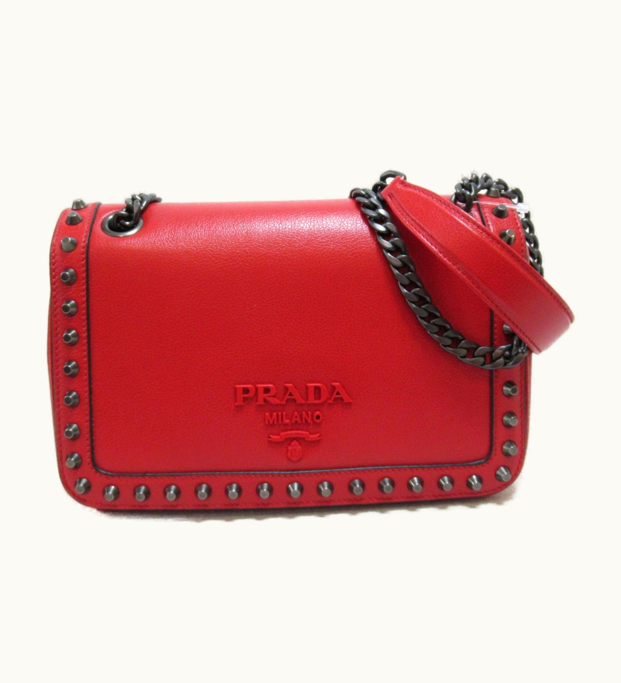 Prada Prada Chainshoulder Bag Red Leather 1Bd147