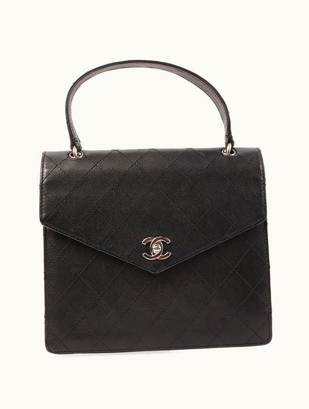 Chanel Chanel Around 1998 Made Soft Caviar Skin Turn-Lock Top Handle Bag Black