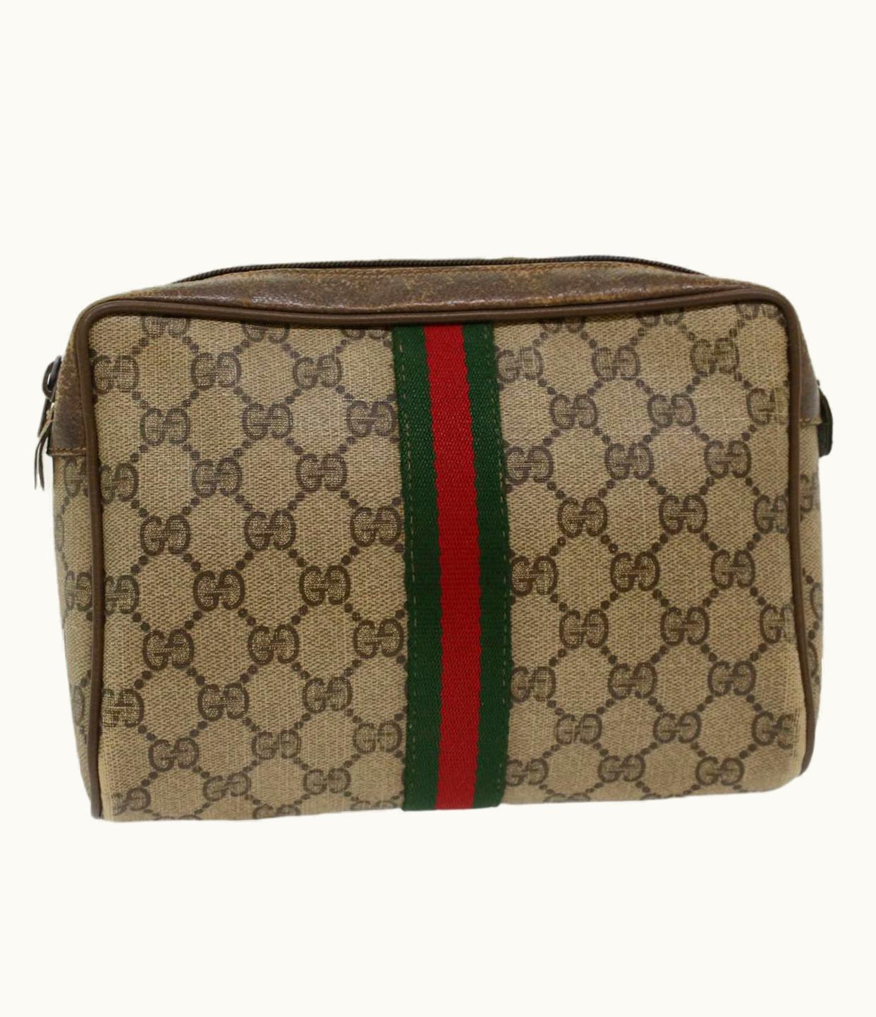 Gucci Gucci GG Canvas Web Sherry Line Clutch Bag Beige Red Green 56.01.012