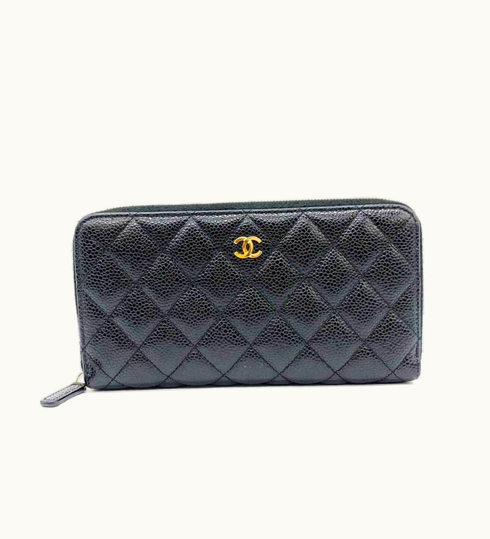 Chanel Chanel Wallet Classic Matelasse Long Round Black Zip Coco Mark Ladies Caviar Skin Leather Ap0242