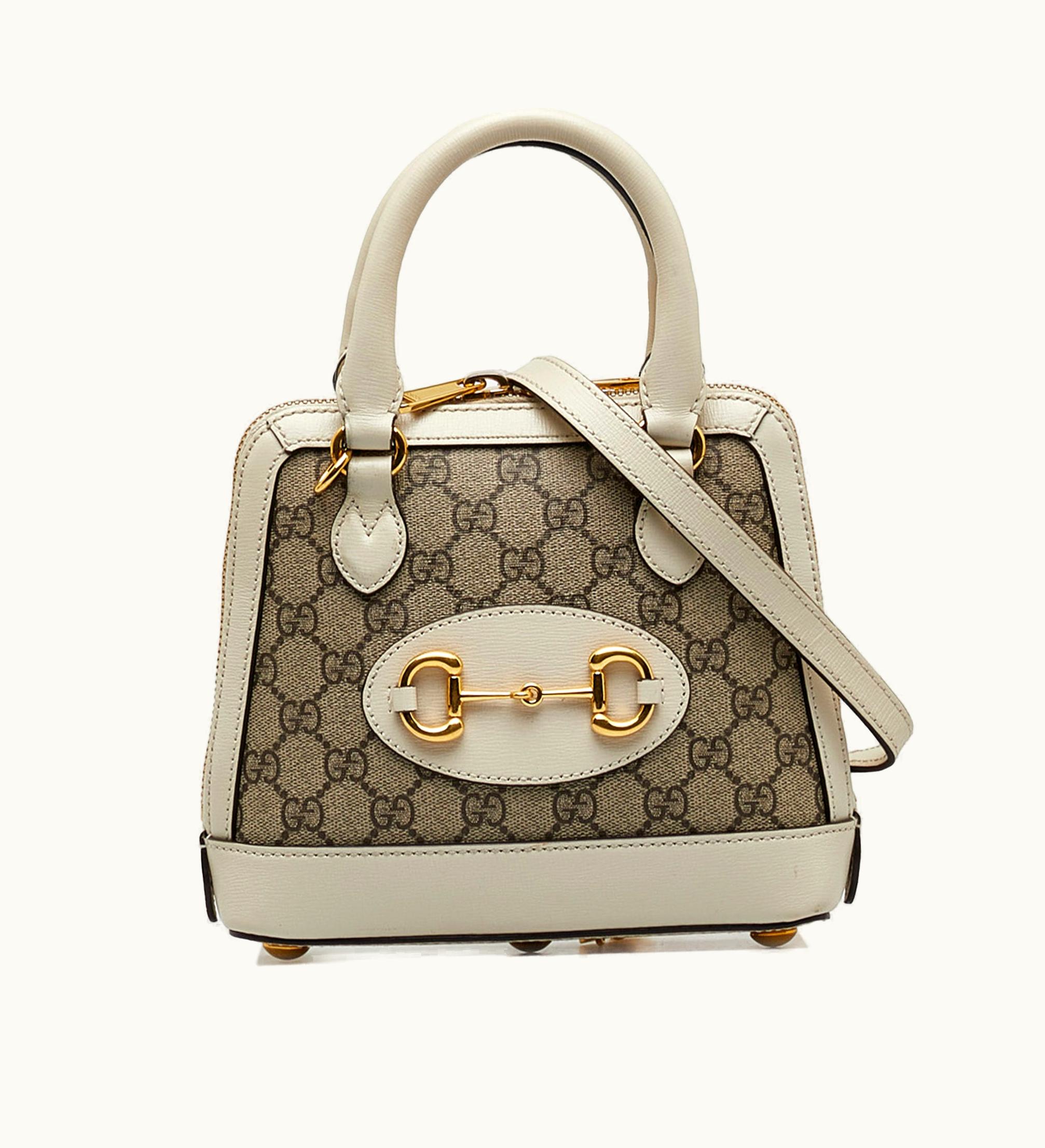 Gucci GUCCI Mini GG Supreme Horsebit 1955 Satchel Coated Canvas Leather Trim Detachable Strap Zip-Around Closure Slip Pocket Black