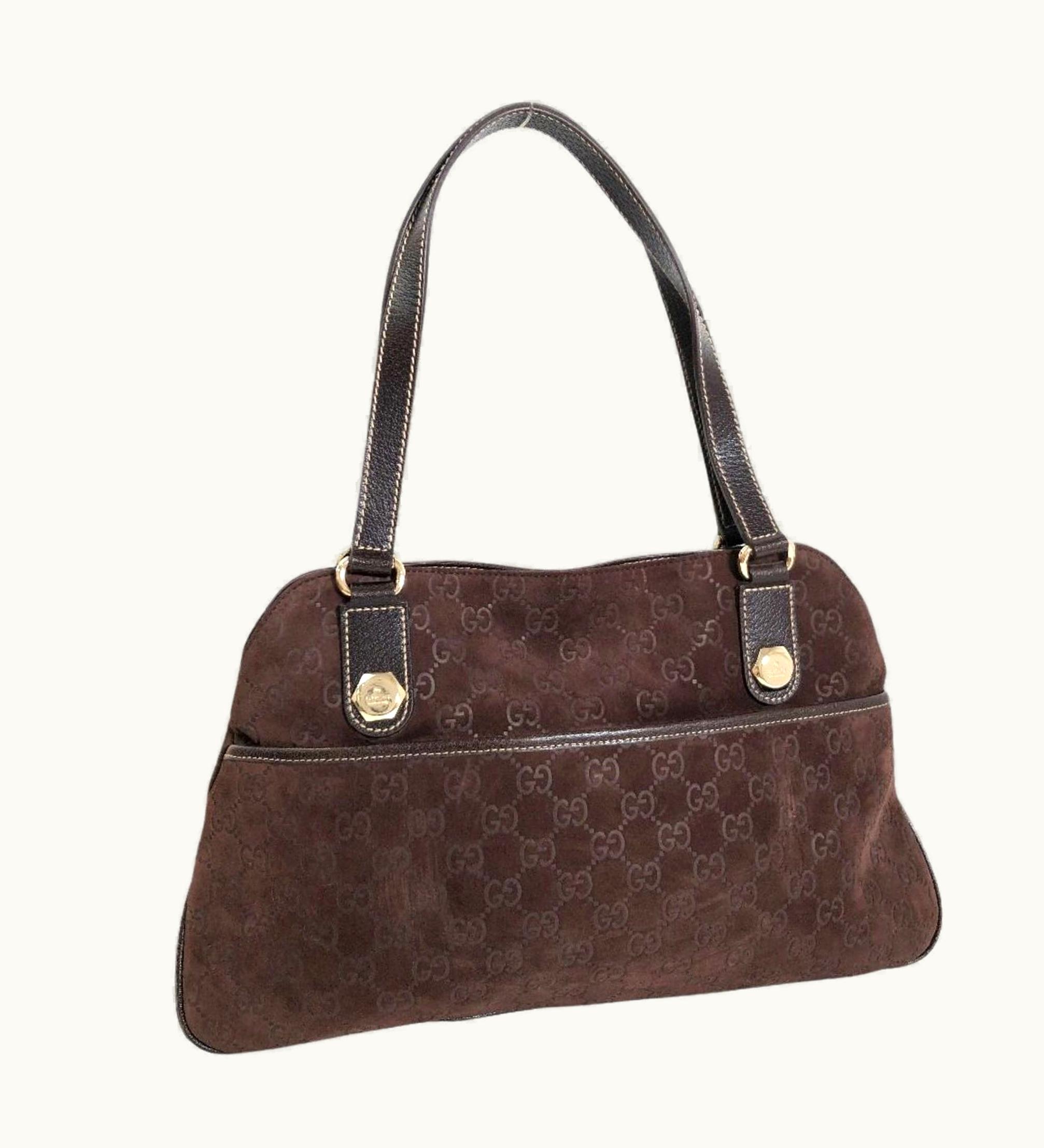 Gucci Gucci Shoulder Bag GG Pattern Hand 163288 Suede Leather Brown Gold Hardware Ladies