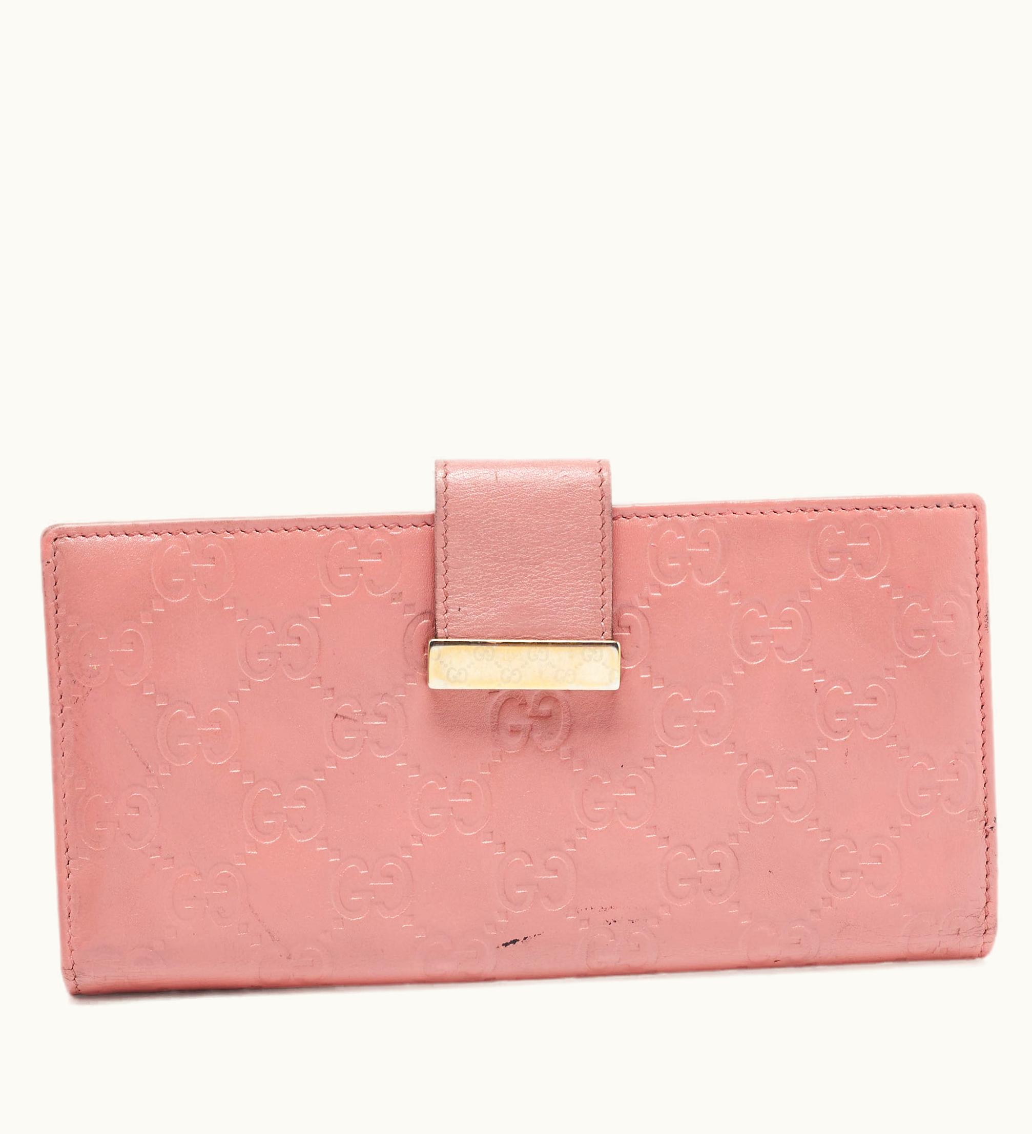 Gucci Gucci Pink Ssima Leather Metal Flap Continental Wallet