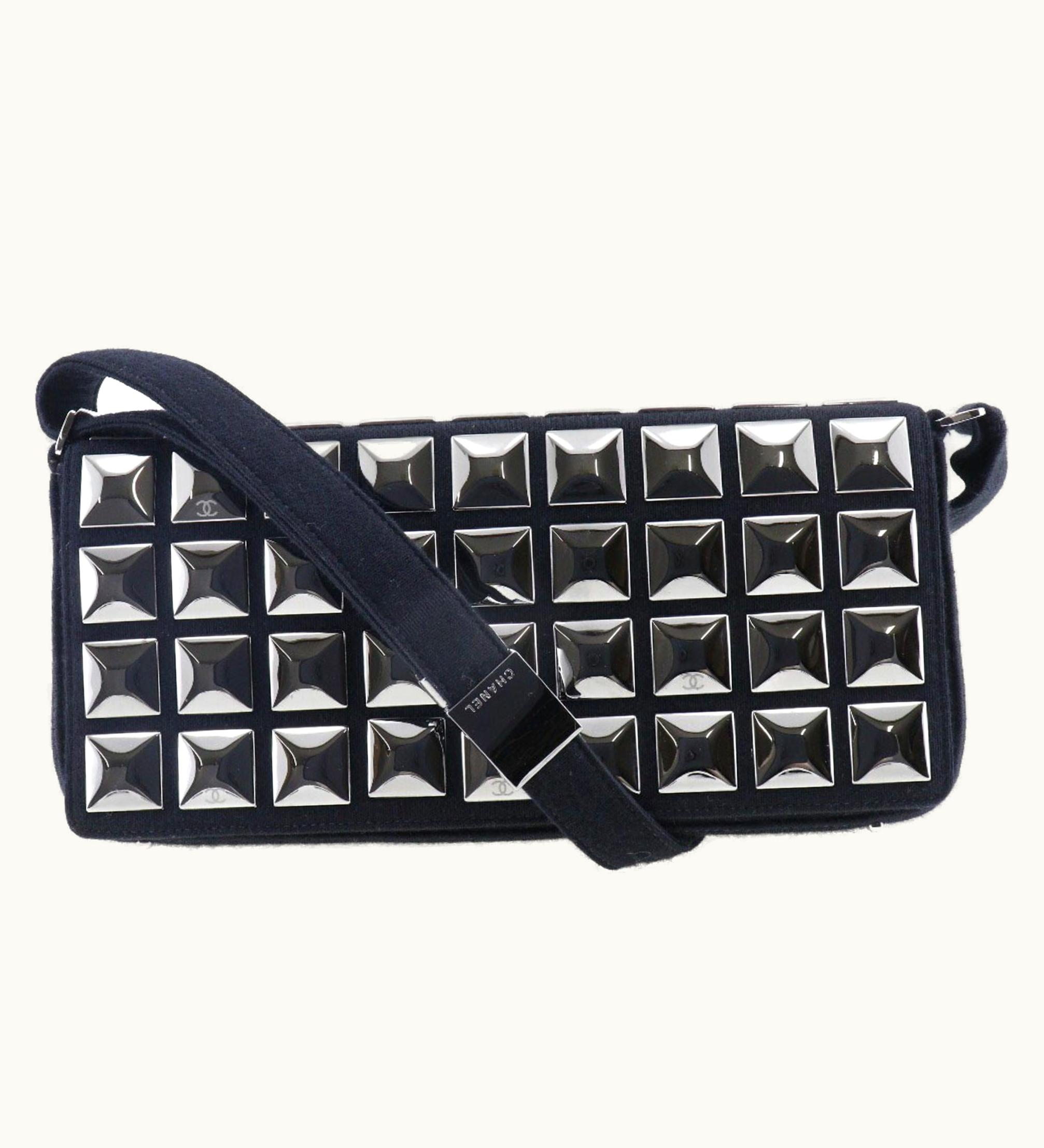 Chanel Chanel Ice Cube Shoulder Bag Chocolate Bar Cotton Black Ladies