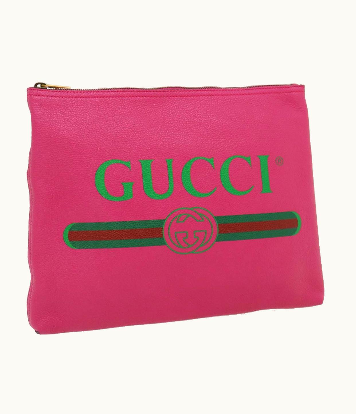 Gucci Gucci Web Sherry Line Soho Clutch Bag Leather Pink