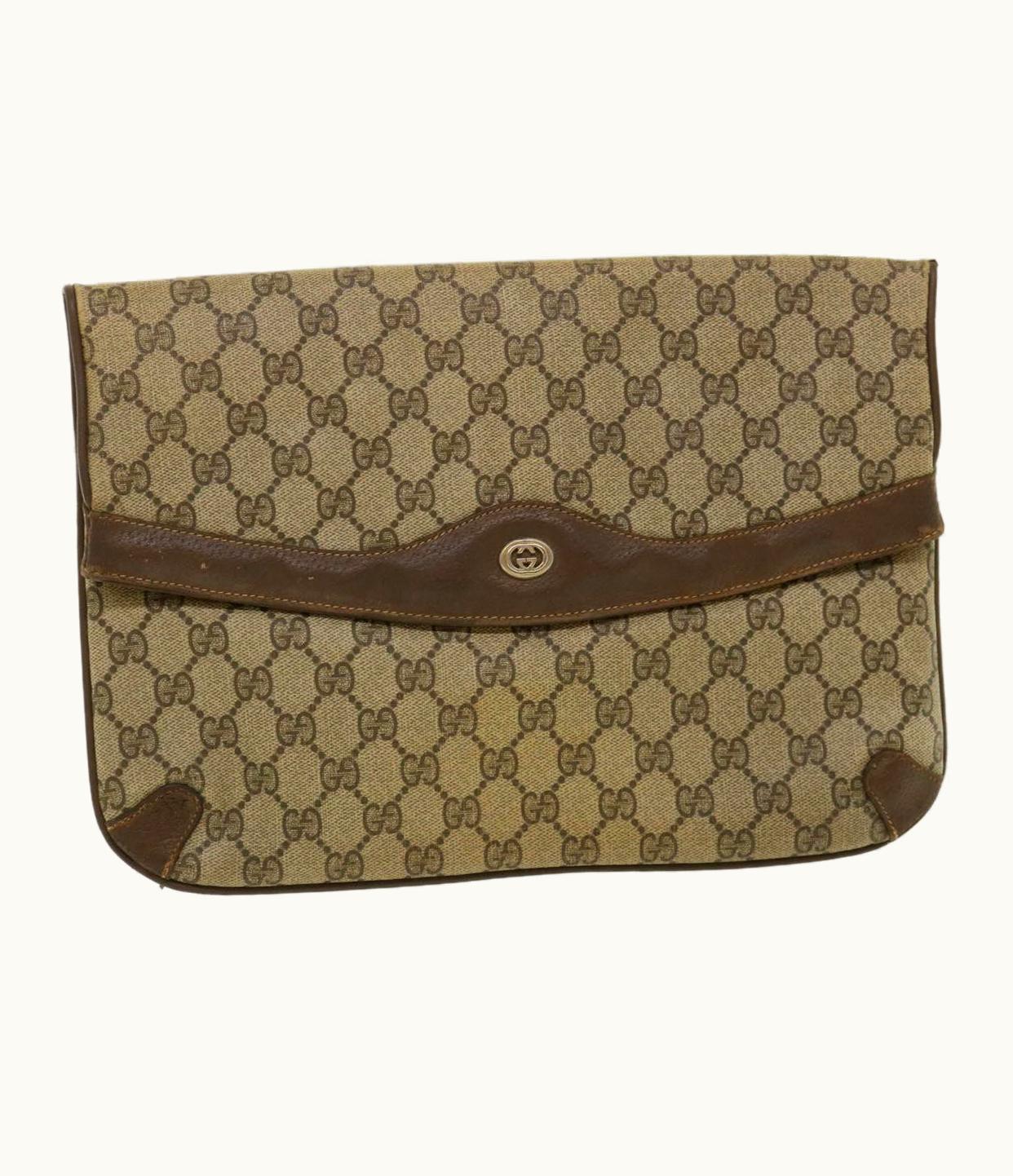 Gucci Gucci GG Canvas Clutch Bag Pvc Leather Beige - Luxury Edition