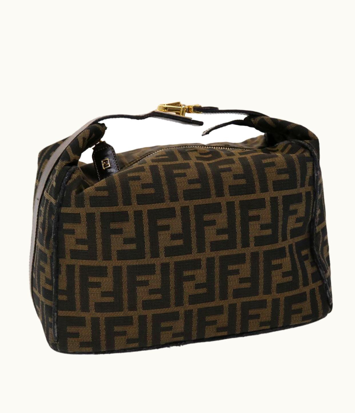 Fendi Fendi Zucca Canvas Hand Bag Leather Black Brown