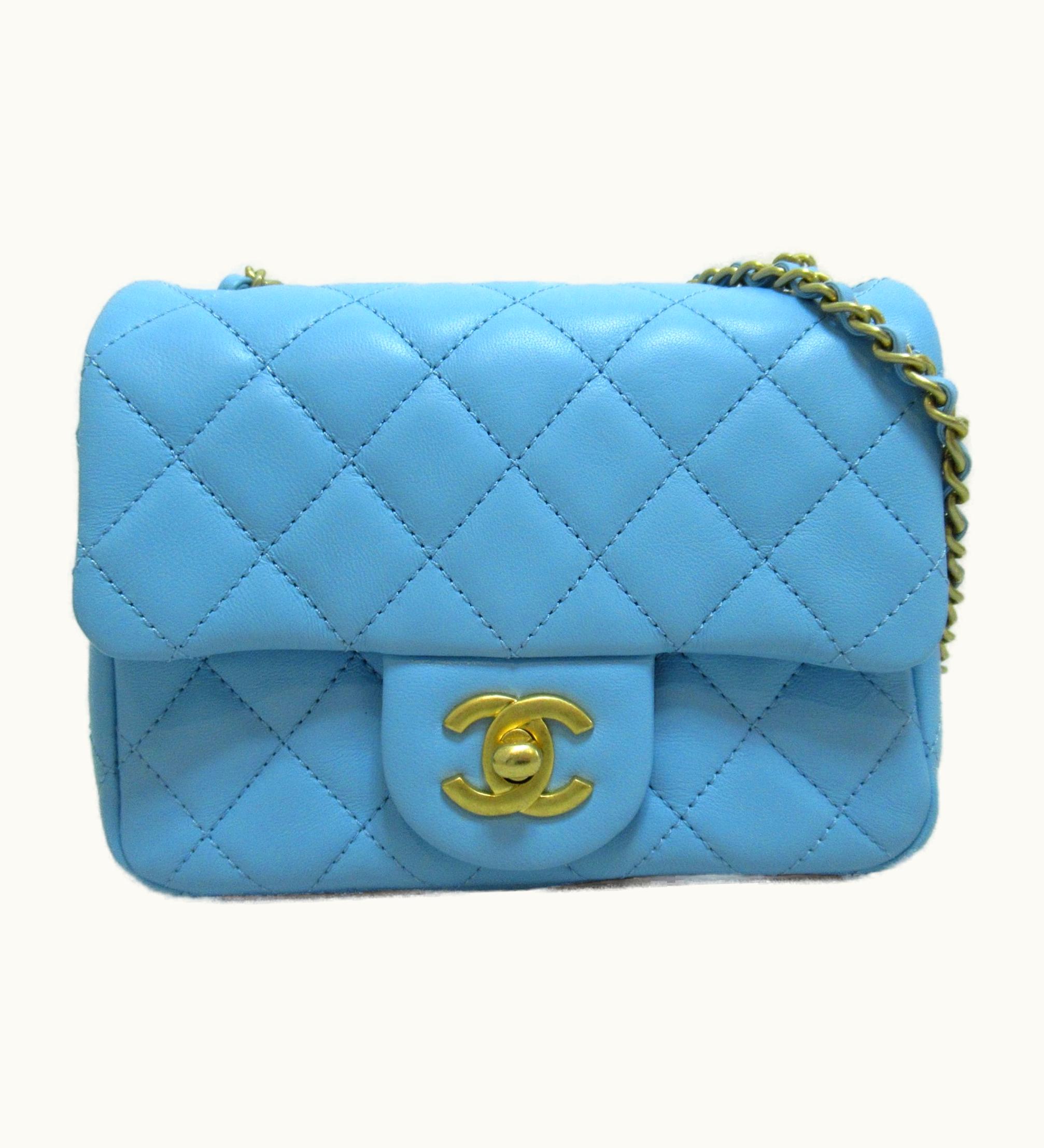 Chanel Chanel Mini Matelasse Chainshoulder Bag Blue Light Blue Lambskin [Sheep Leather]