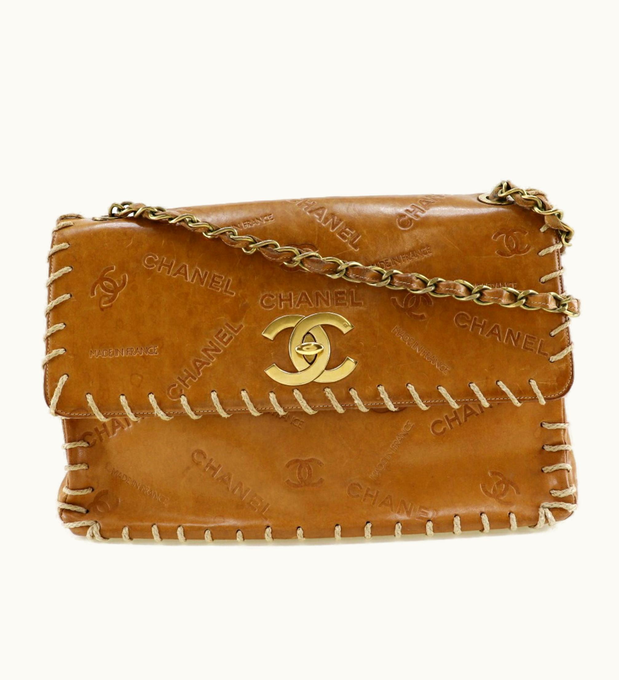 Chanel Chanel Chain Shoulder Bag Coco Mark Logo Vintage Tanned Leather Brown/Gold Hardware Women's