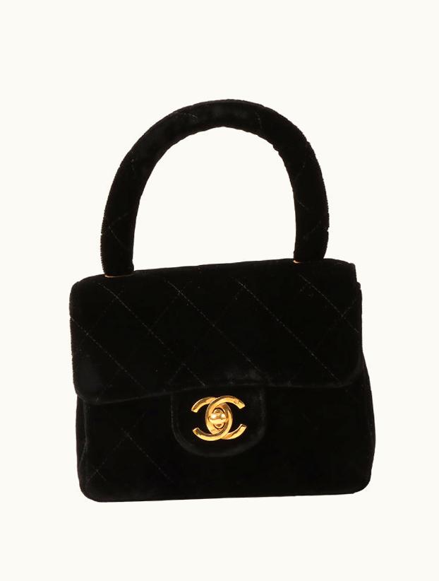 Chanel Chanel Around 1992 Made Velour Classic Flap Top Handle Bag Mini Black