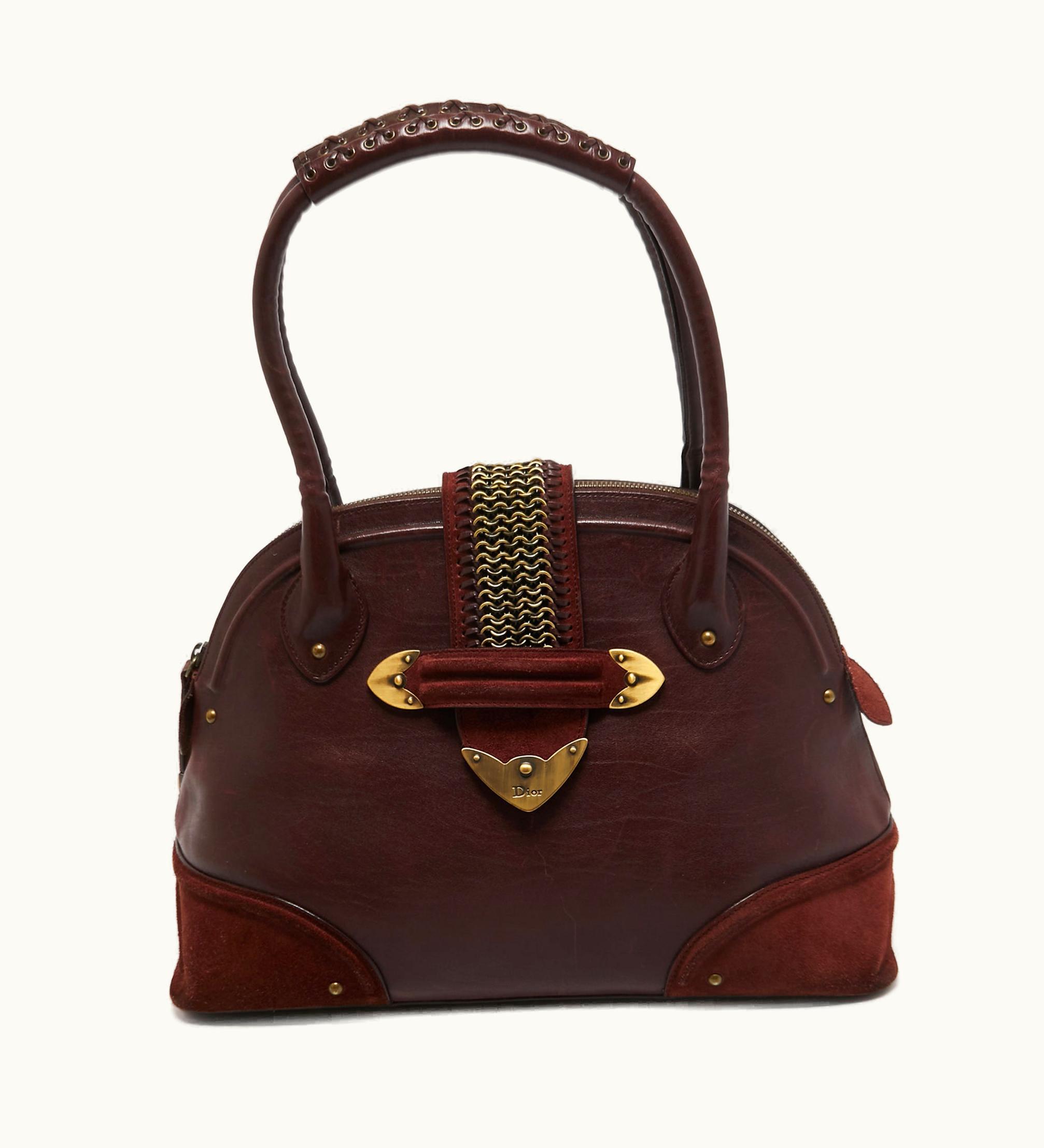 Dior Dior Burgundy Leather And Suede Jeanne Satchel