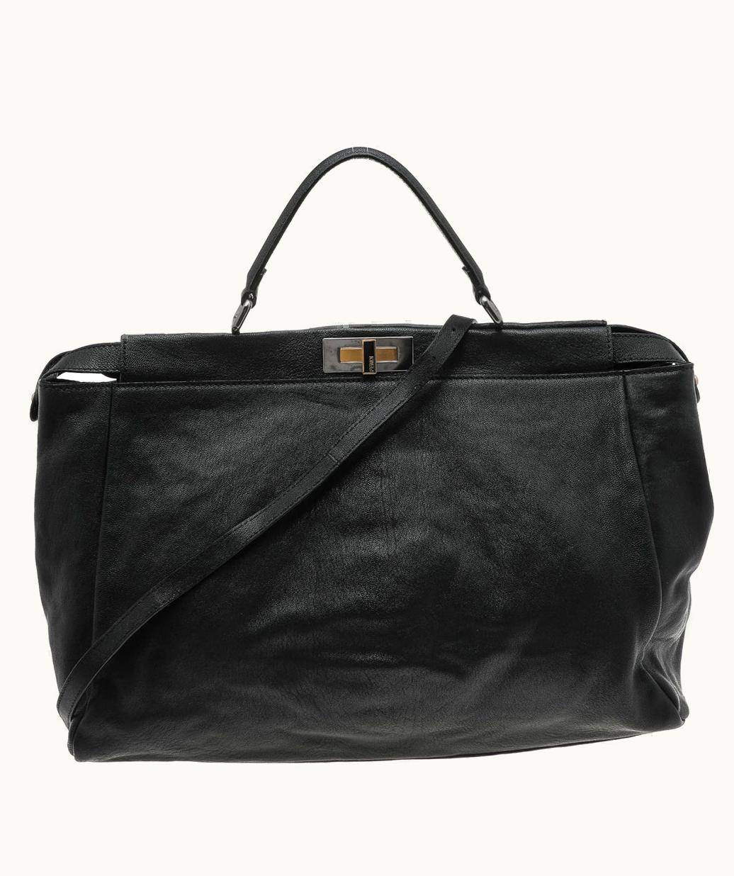 Fendi Fendi Black Leather Large Peekaboo Top Handle Bag