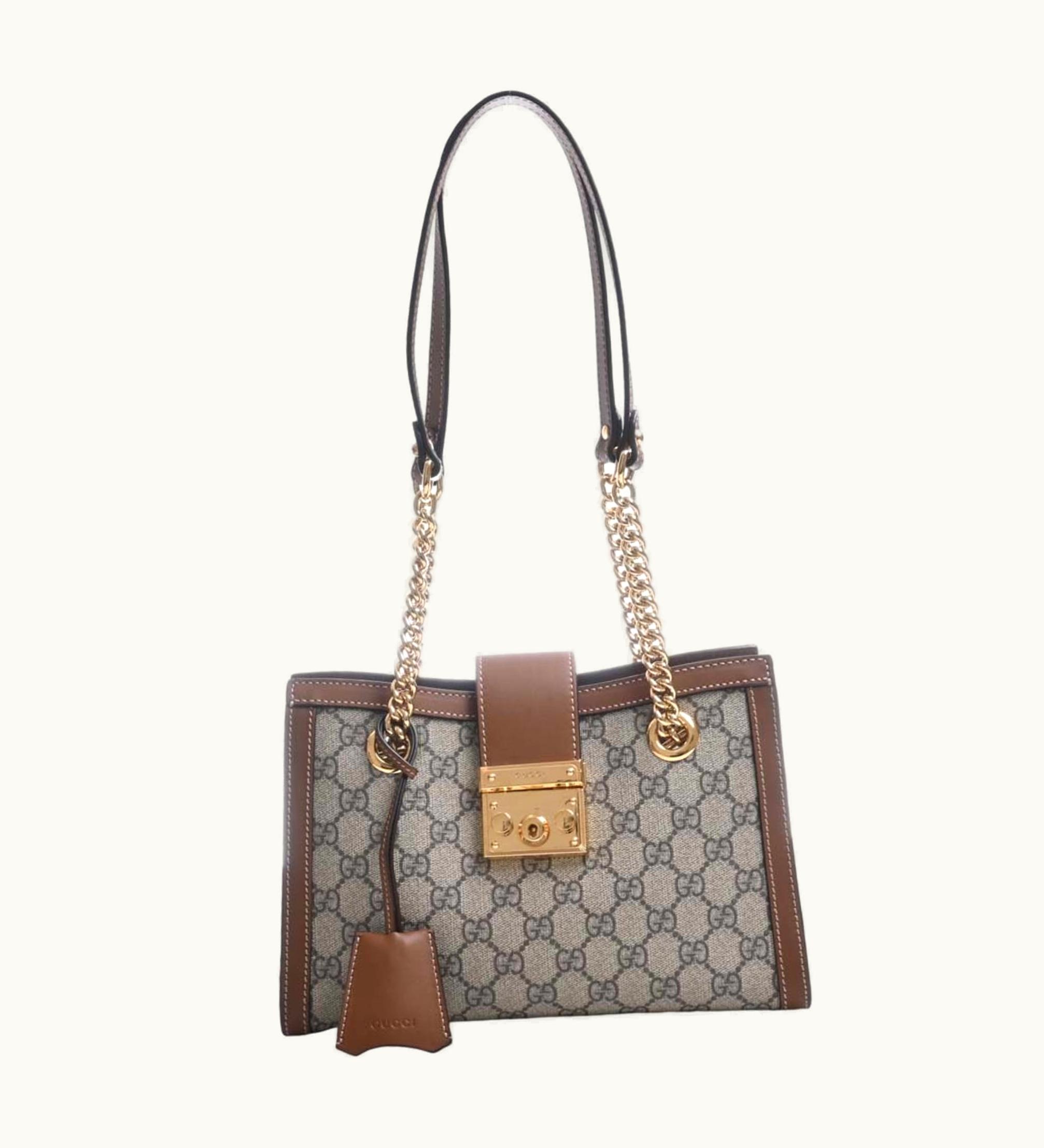 Gucci Gucci GG Supreme Padlock Chain Tote Bag 2018 Cruise Collection 498156 Beige/Brown Women's
